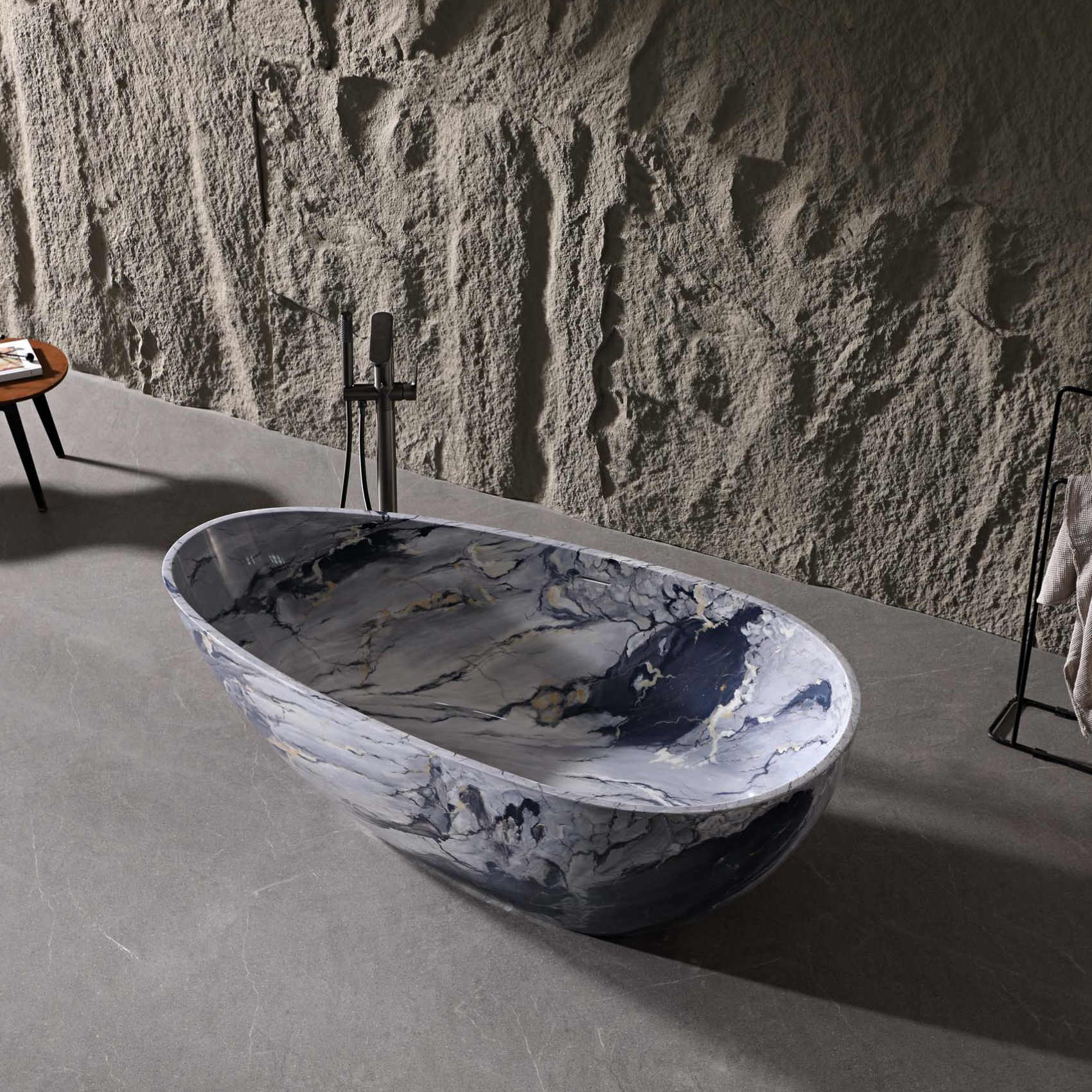 59" Egg-Shaped Solid Surface Freestanding Bathtub with Spa-Like Comfort