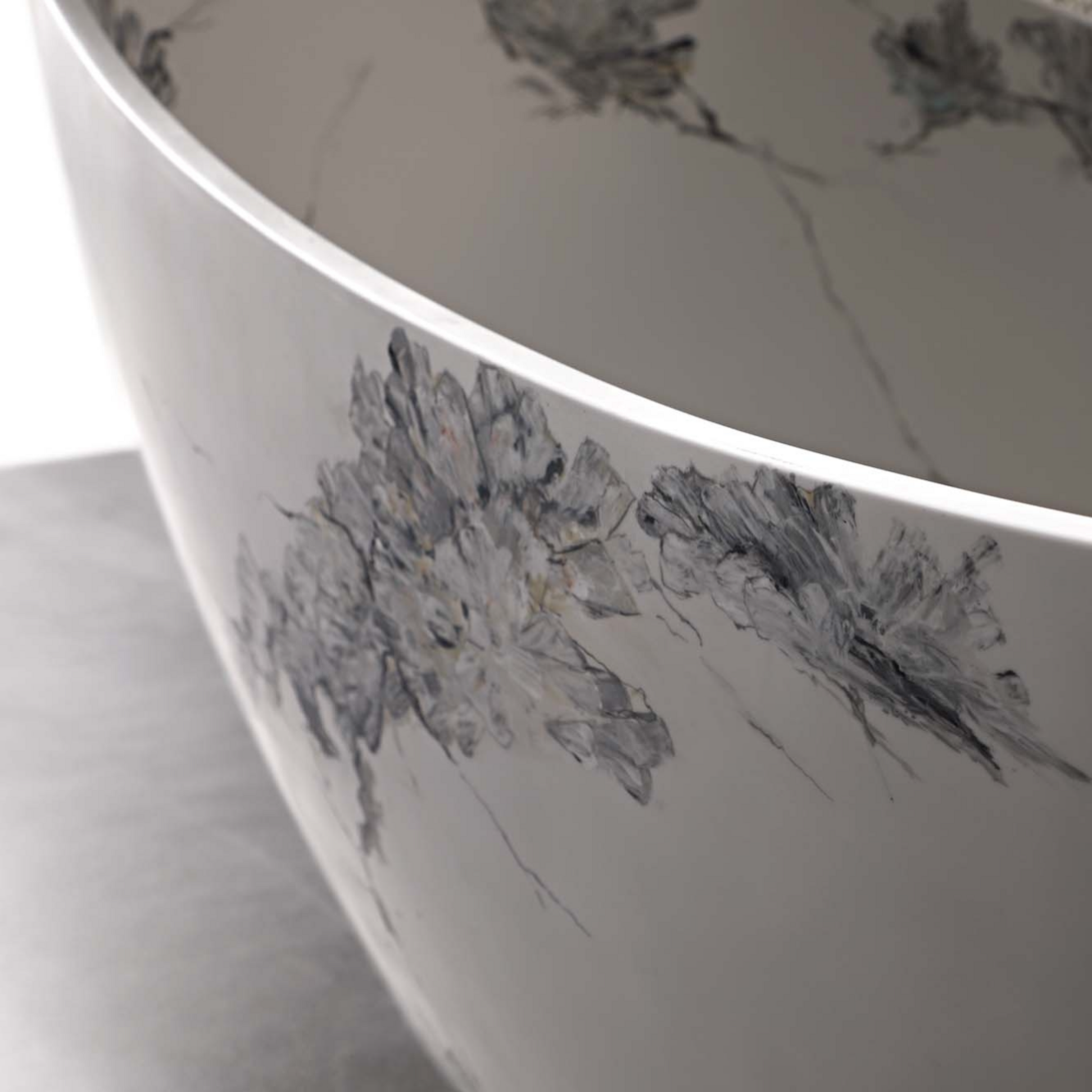 74" Sculptural Freestanding Solid Surface Bathtub with Artistic Ink-Wash Finish