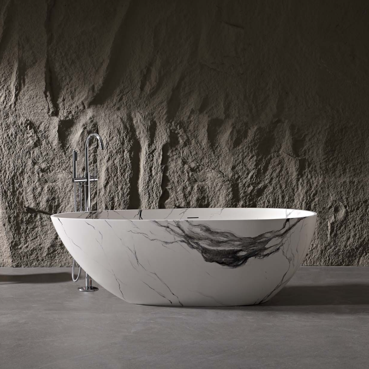 59" Egg-Shaped Solid Surface Freestanding Bathtub with Spa-Like Comfort