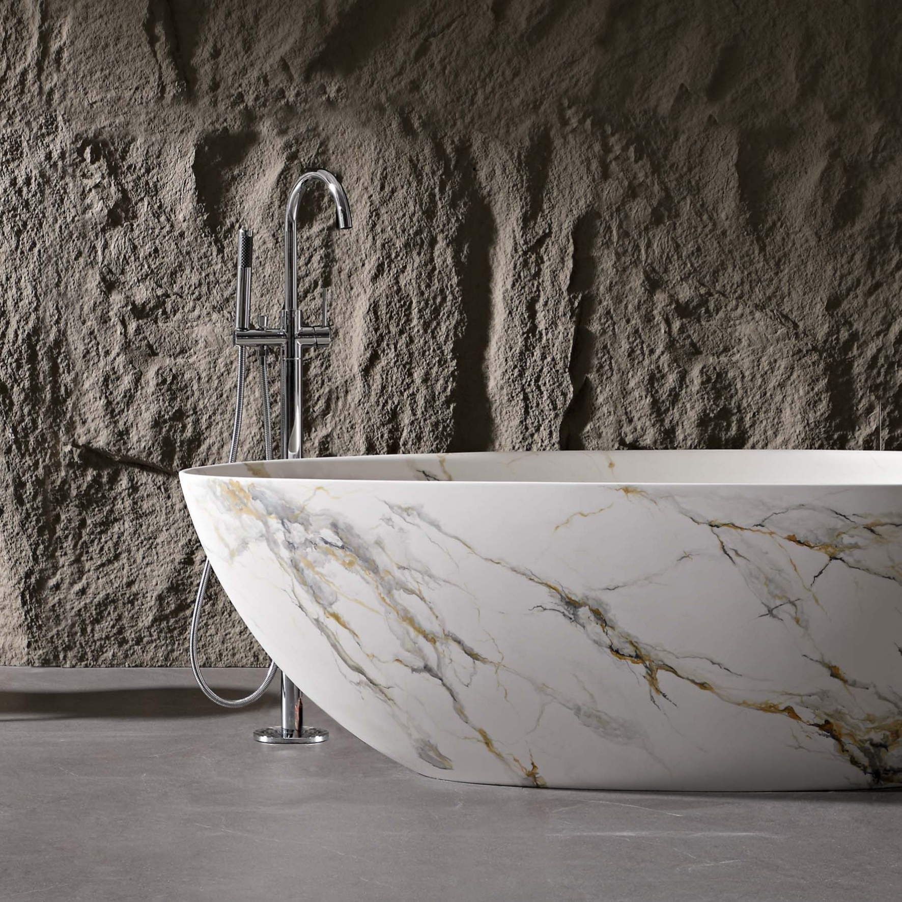 67" Luxury Freestanding Egg-Shaped Solid Surface Soaking Tub with Crescent Deck