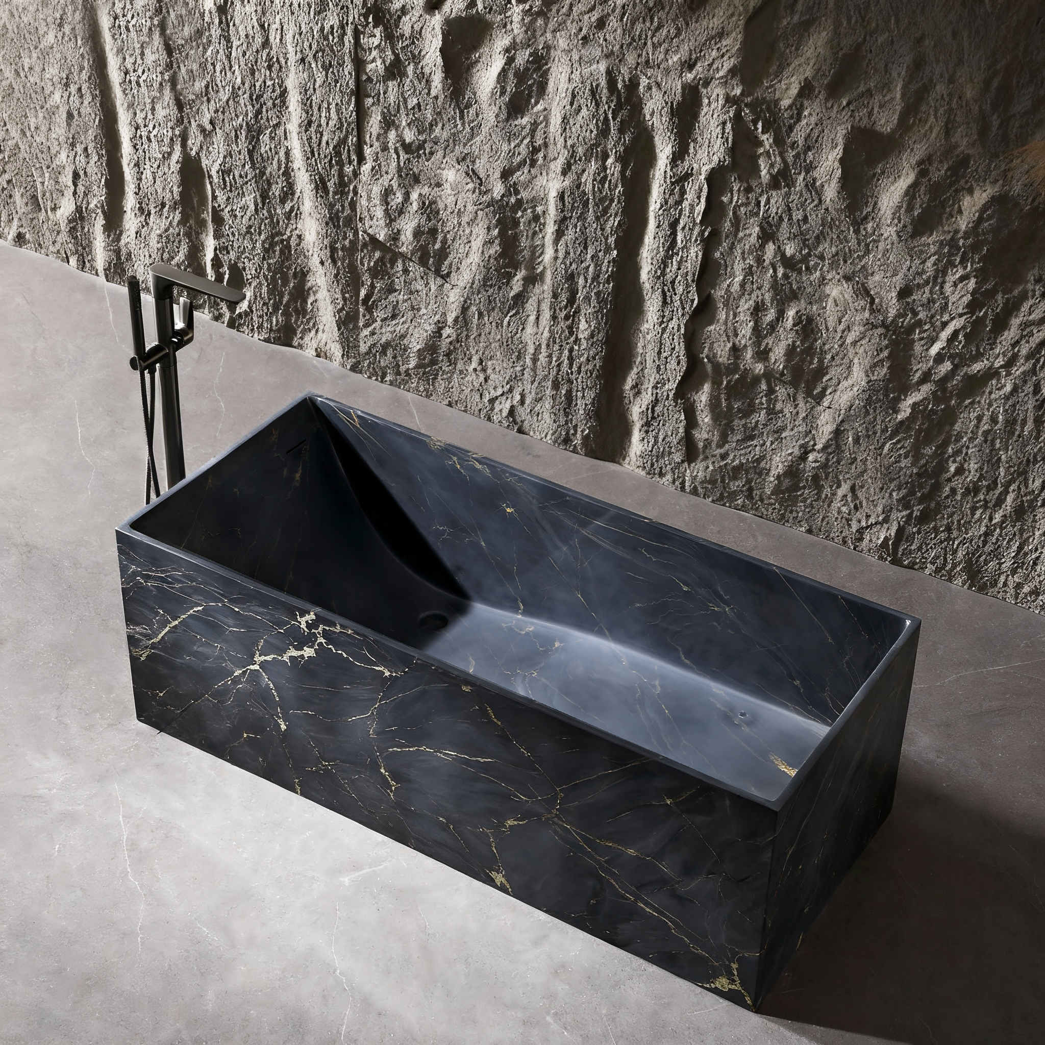 67" Rectangular Solid Surface Freestanding Bathtub with Square Silhouette