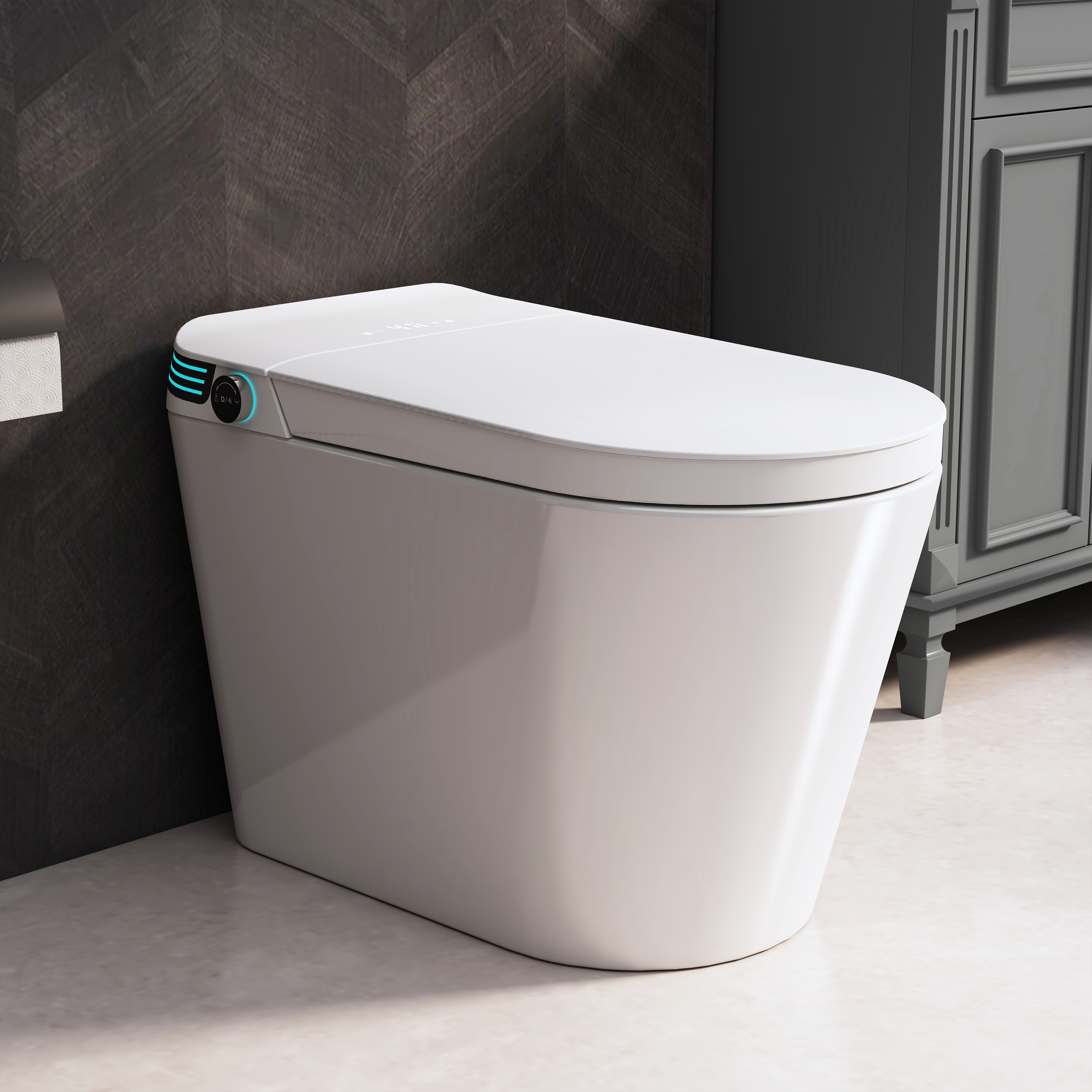 Modern Antibacterial Ceramic Smart Toilet with Side Ambient Lighting