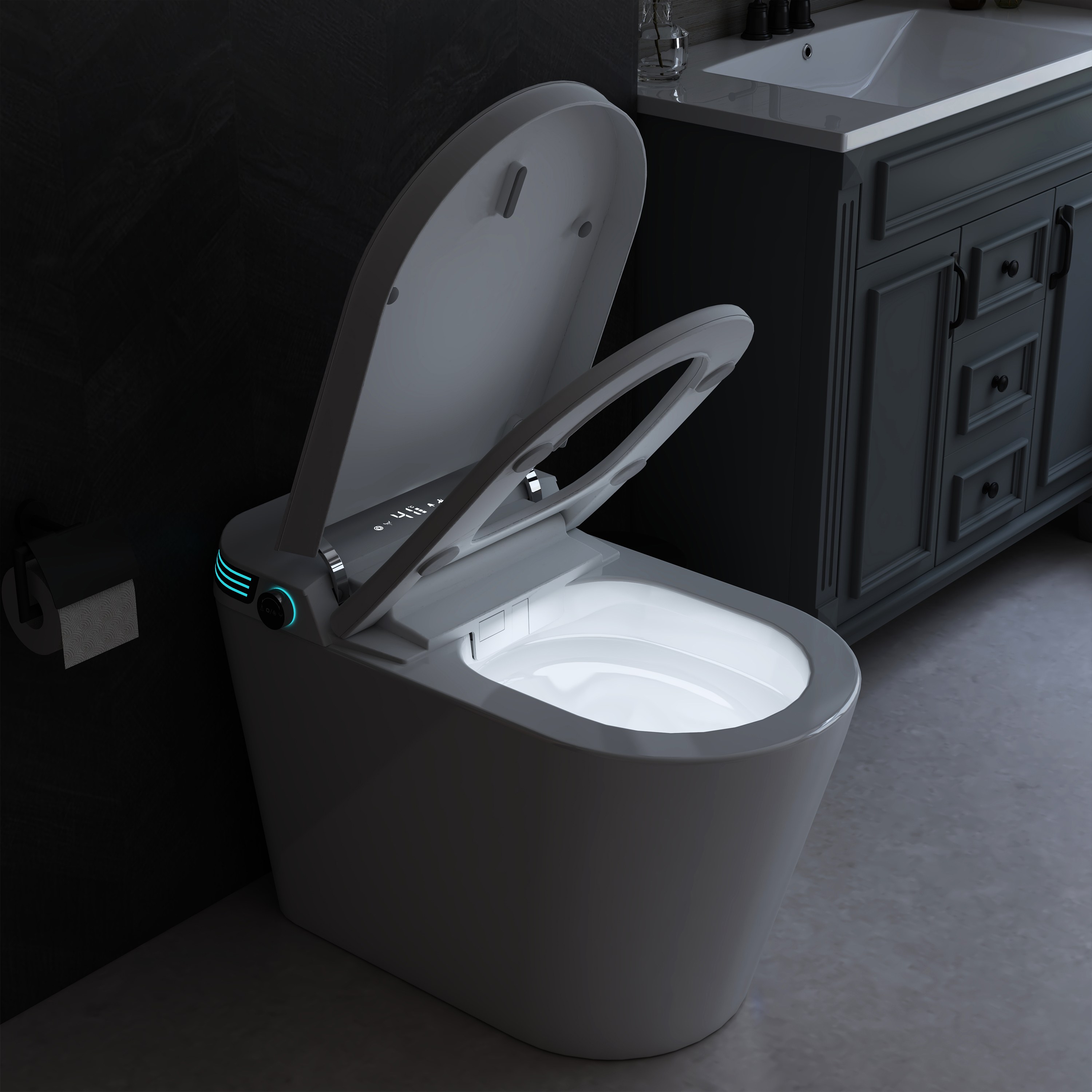 Modern Antibacterial Ceramic Smart Toilet with Side Ambient Lighting