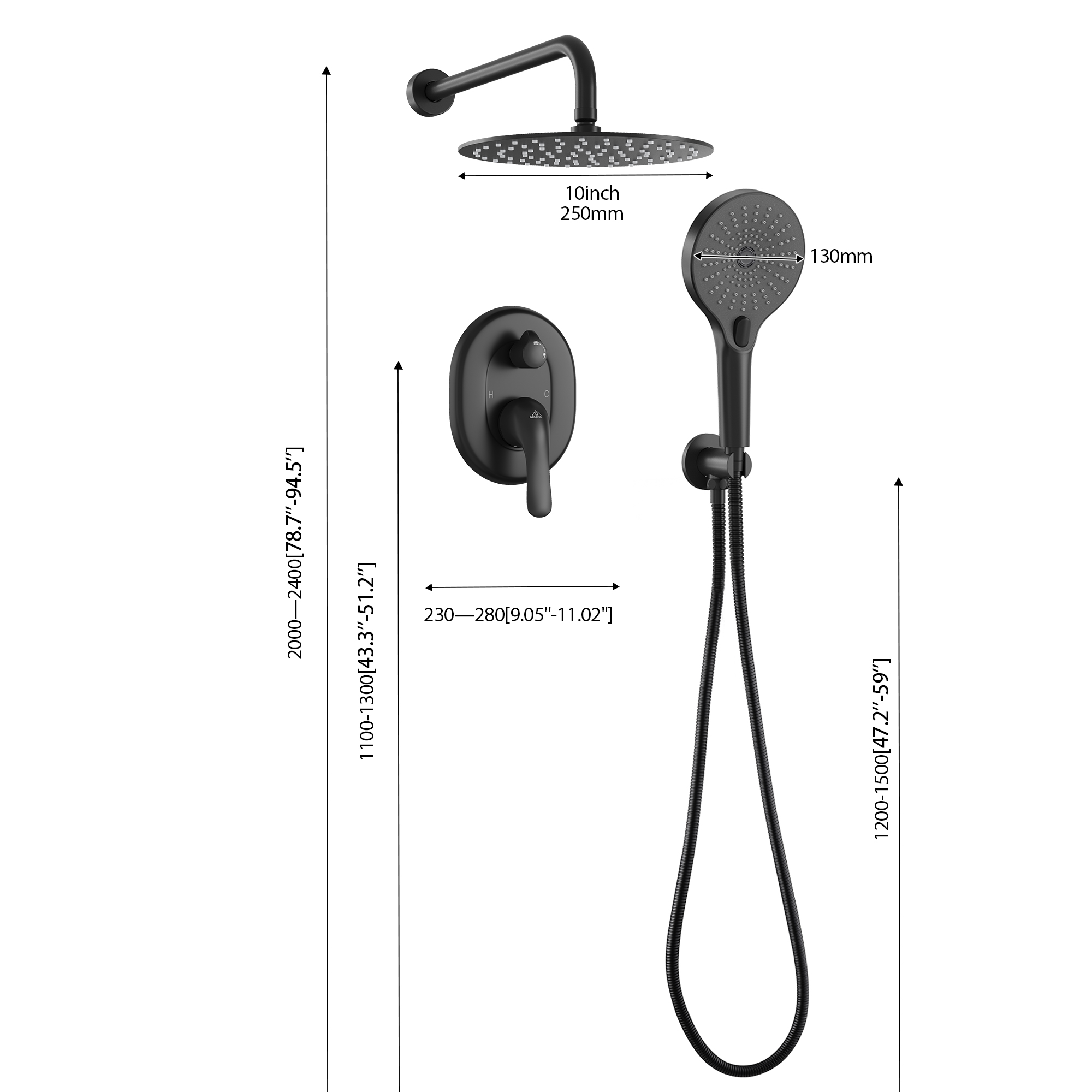 10" Wall-Mounted Rain Shower System with Handheld Shower
