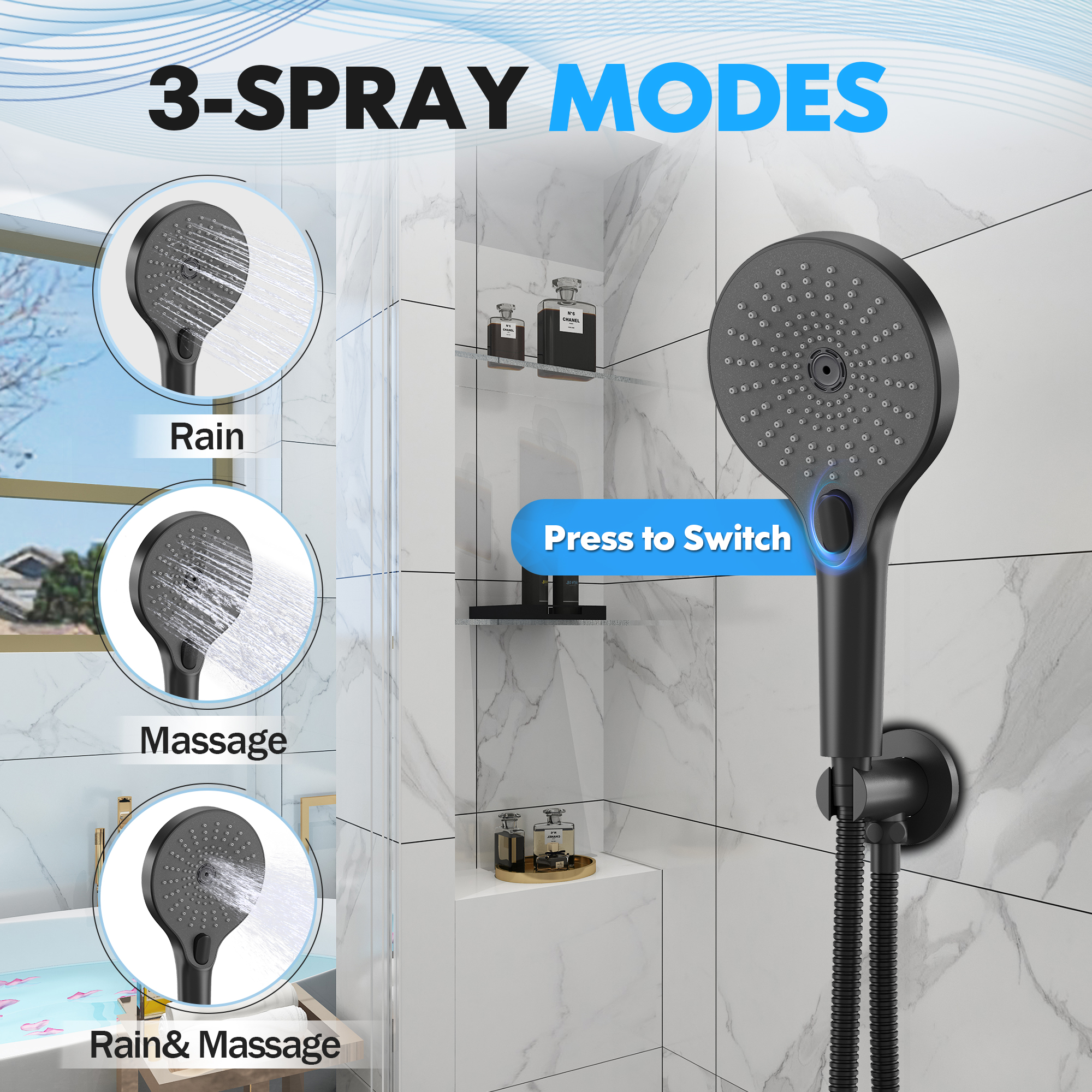10" Wall-Mounted Rain Shower System with Handheld Shower