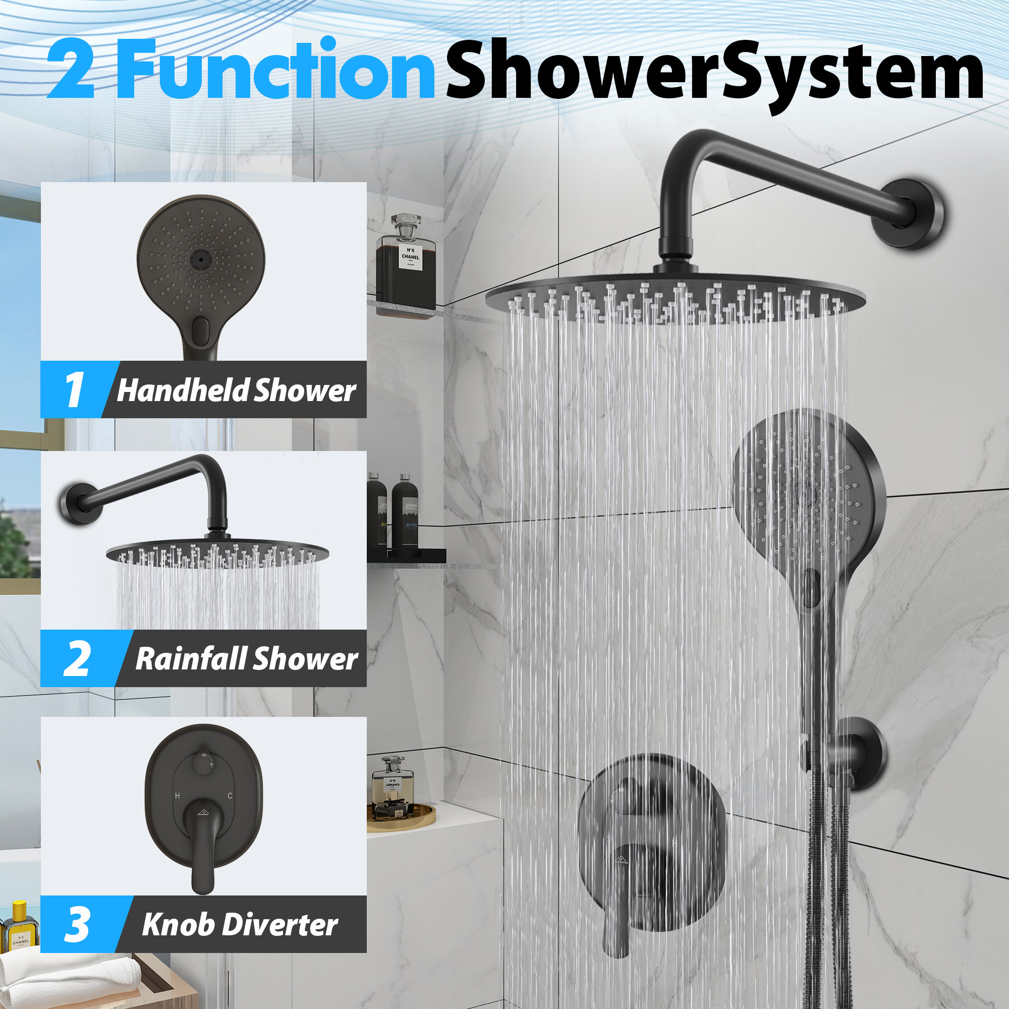 10" Wall-Mounted Rain Shower System with Handheld Shower