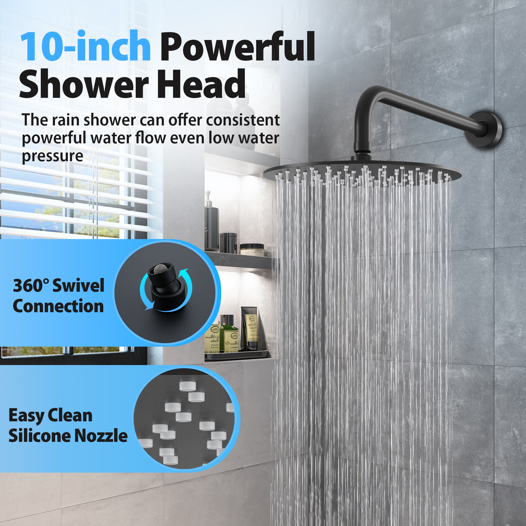 10" Wall-Mounted Rain Shower System with Handheld Shower
