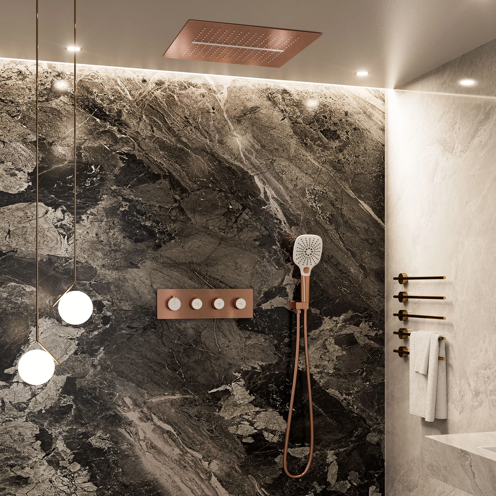 Luxury Shower System with Brushed Rose Gold Finish