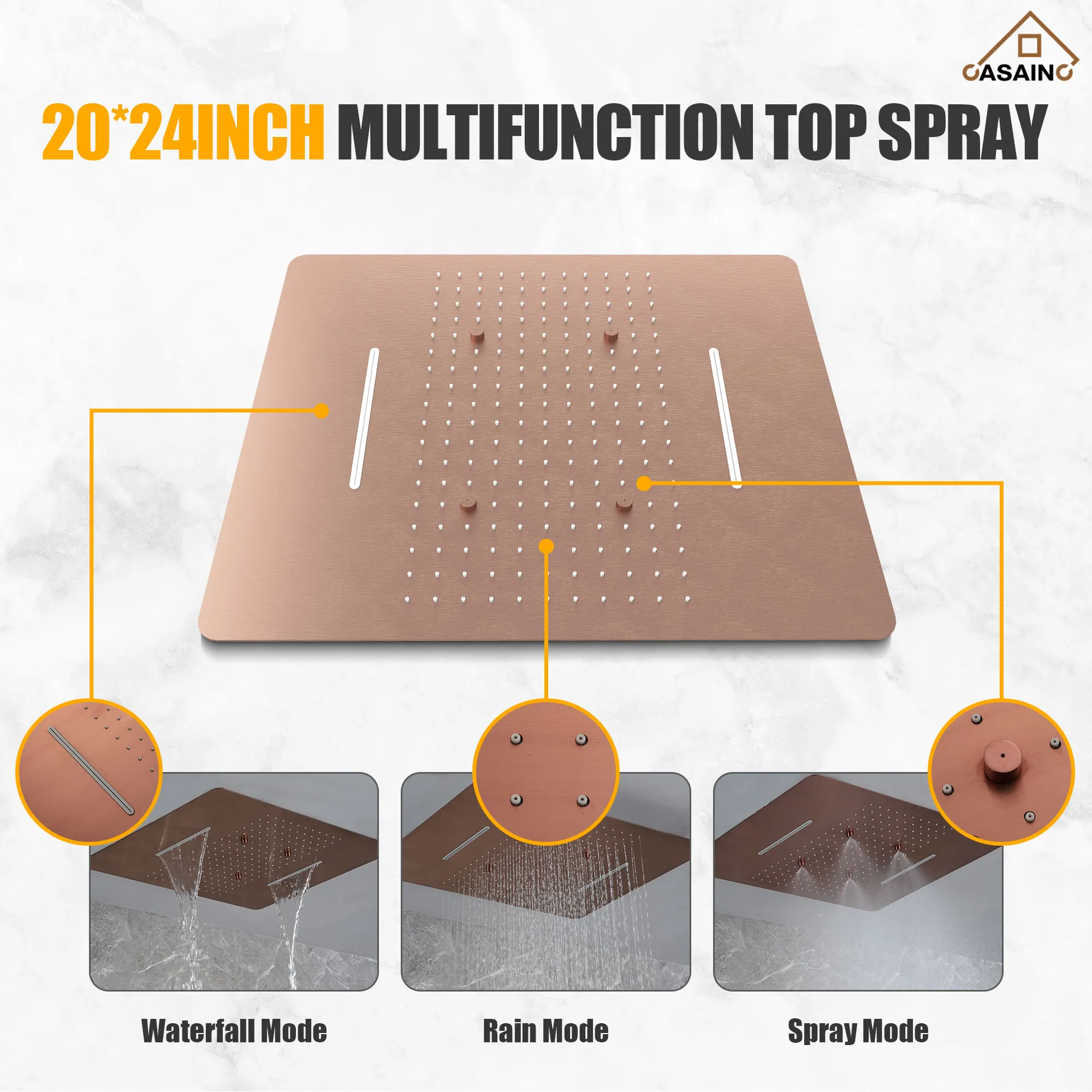 Large Showerhead with Waterfall & Rain & Spray Modes