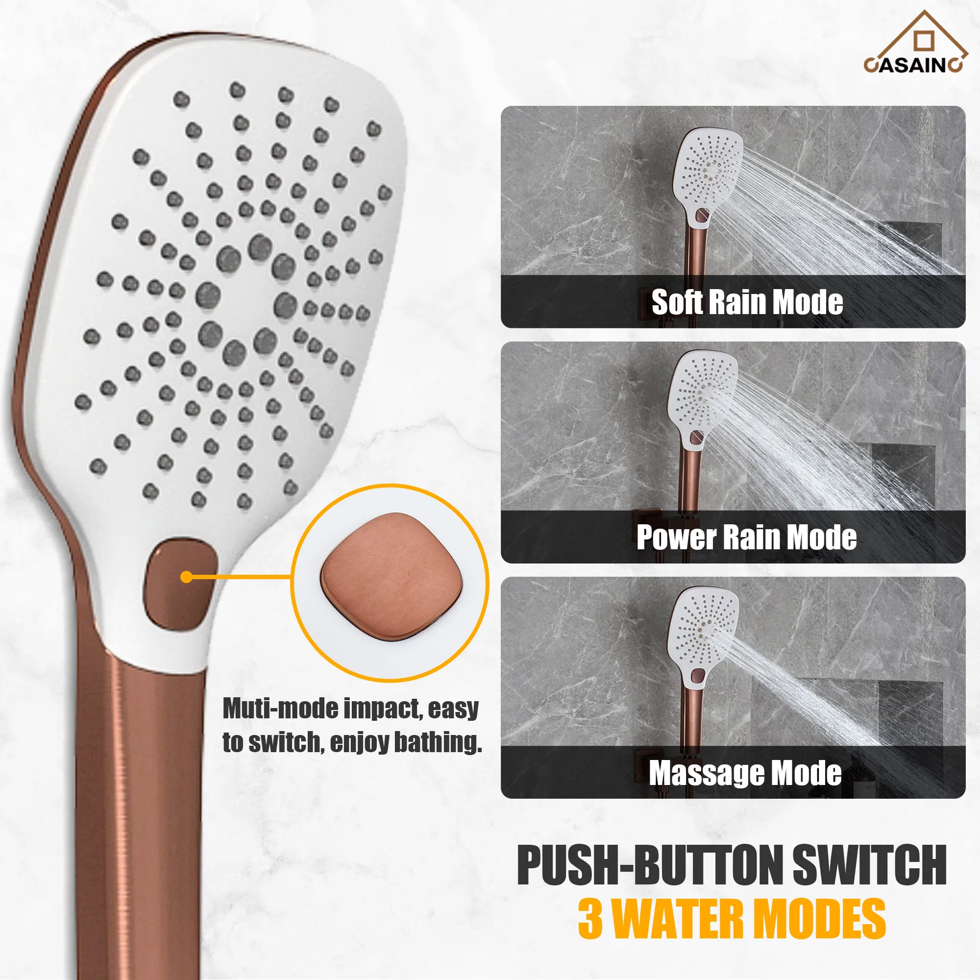 Rain Shower System with Handheld & Push Button Switch 