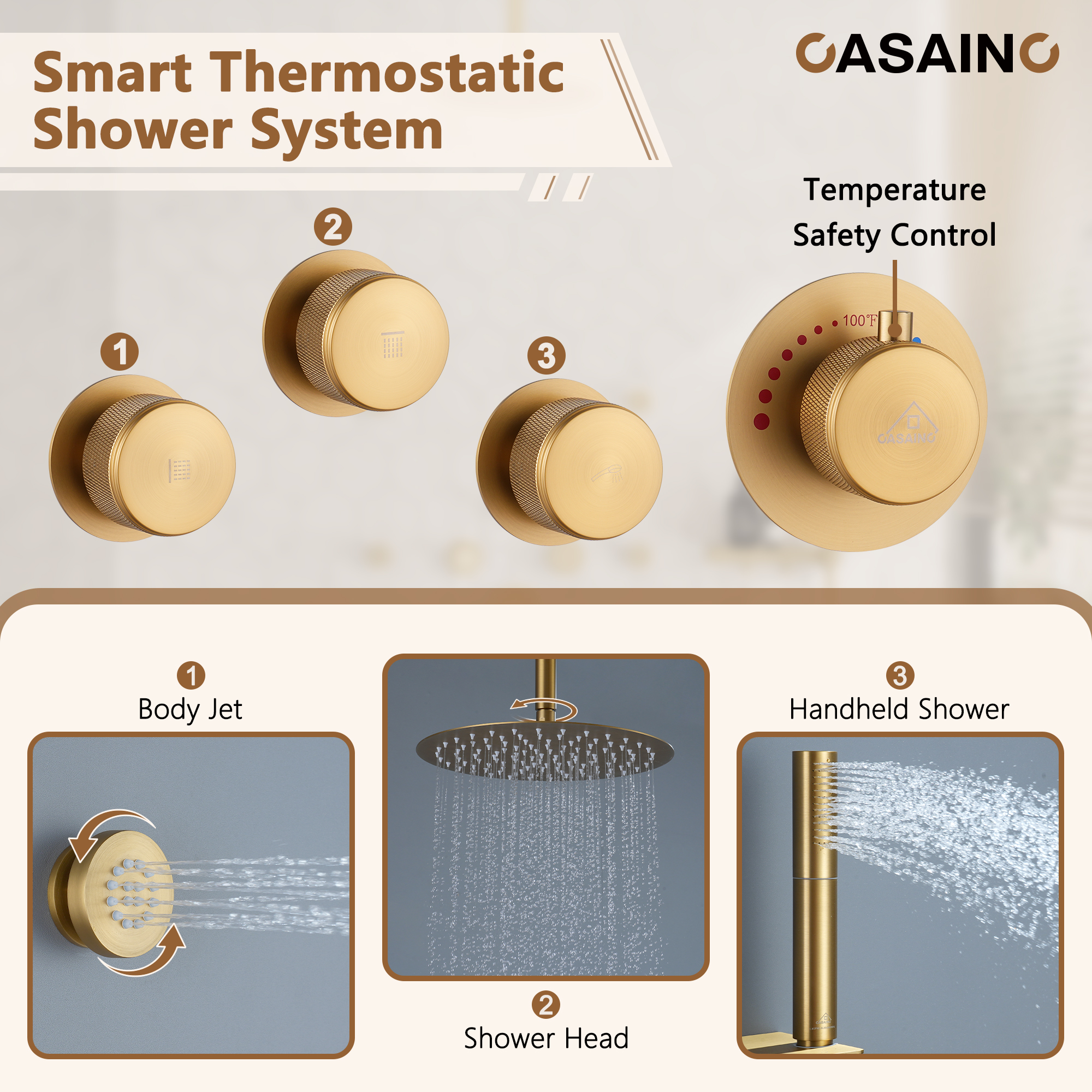 12" Shower System with Shelf, Handheld Shower with Lance Function