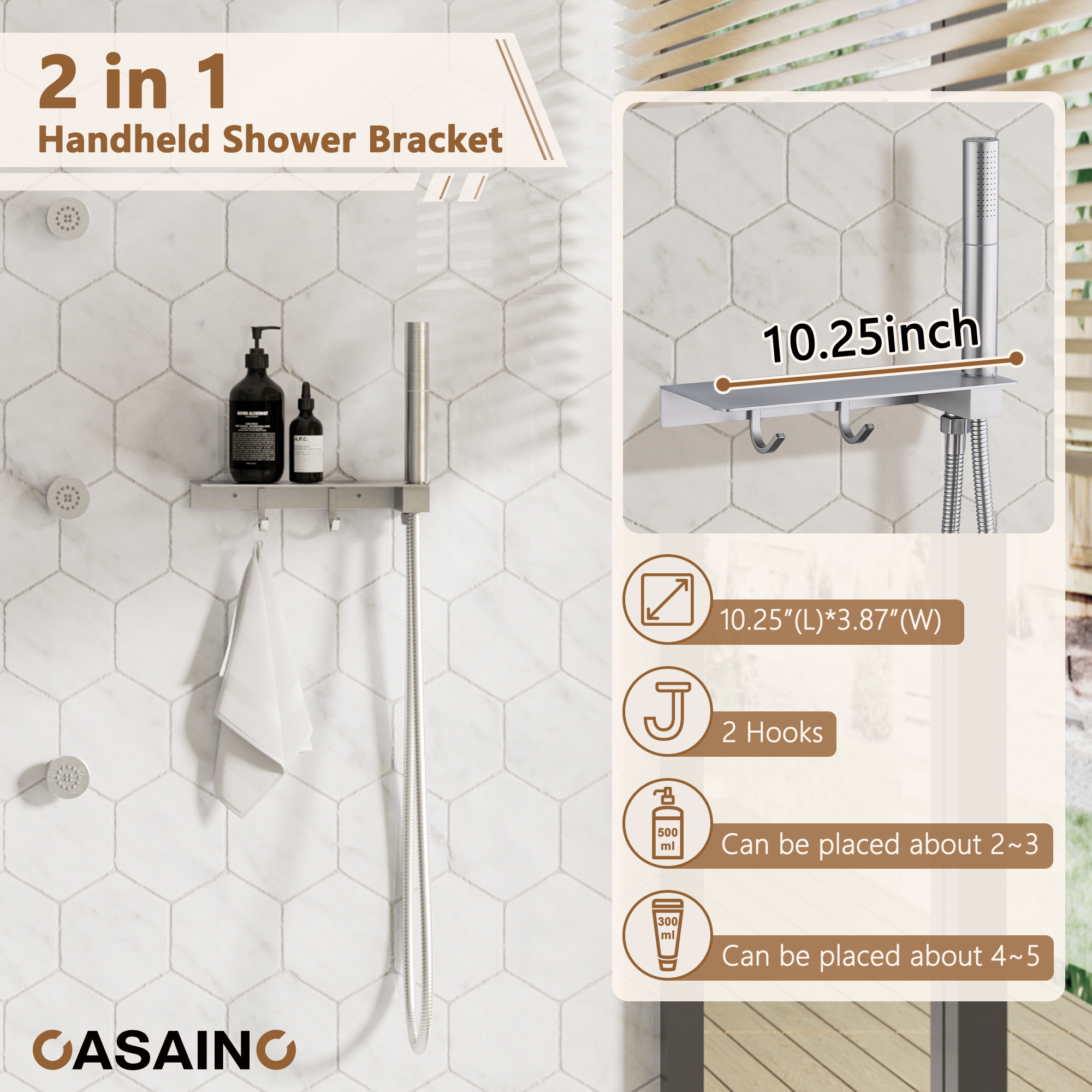 12" Shower System with Shelf, Handheld Shower with Lance Function
