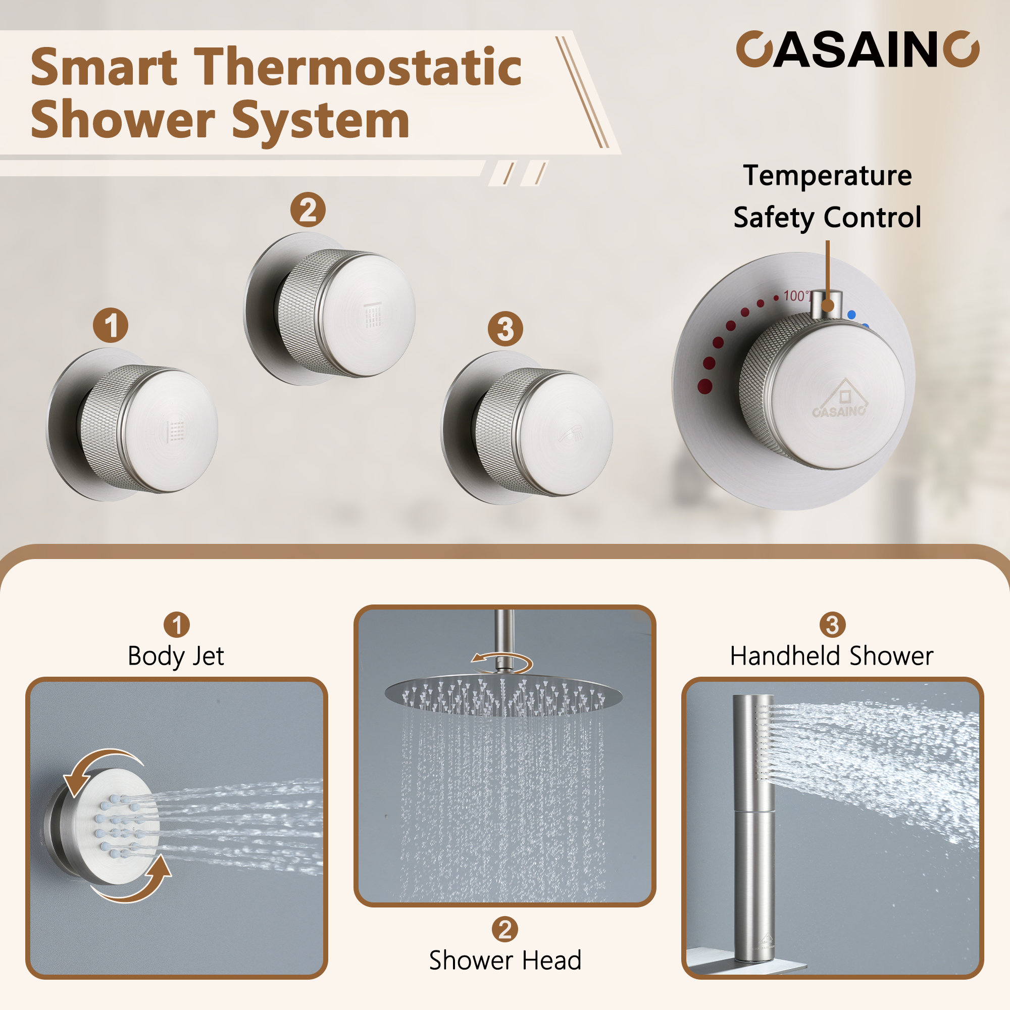 12" Shower System with Shelf, Handheld Shower with Lance Function