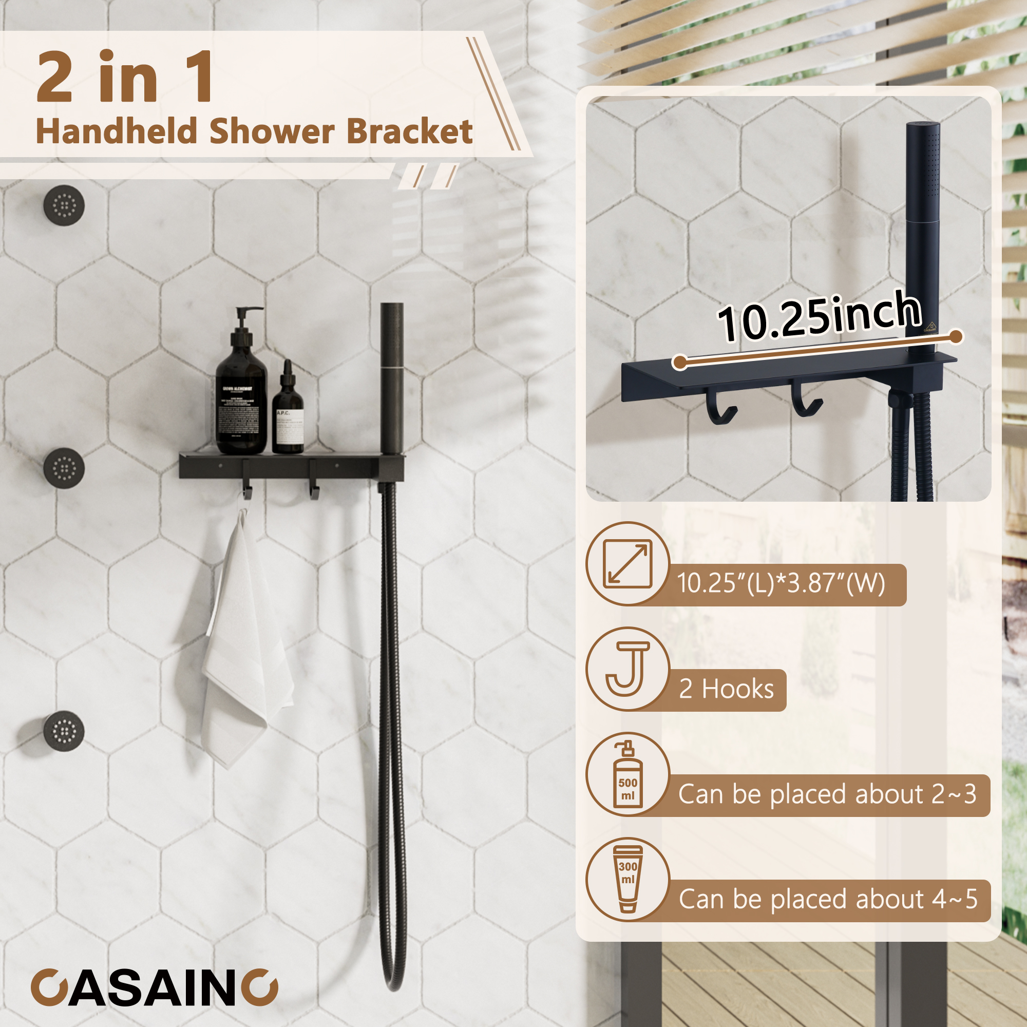 12" Shower System with Shelf, Handheld Shower with Lance Function