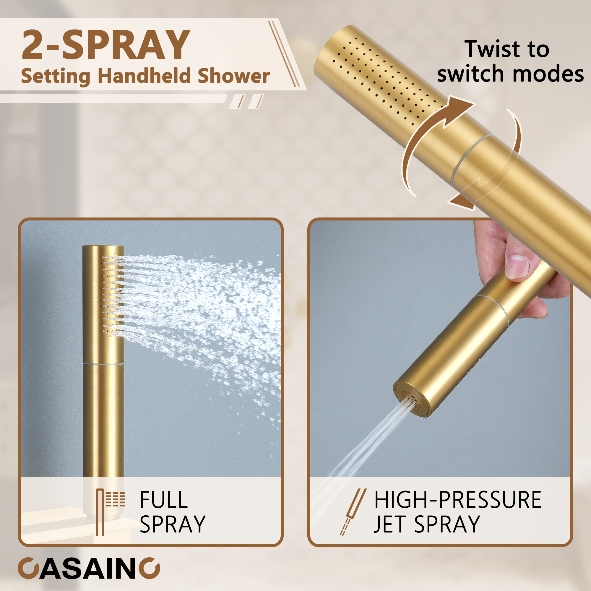 12" Adjustable Shower Head With Shelf Shower System, Hand Shower With Spray Gun Function