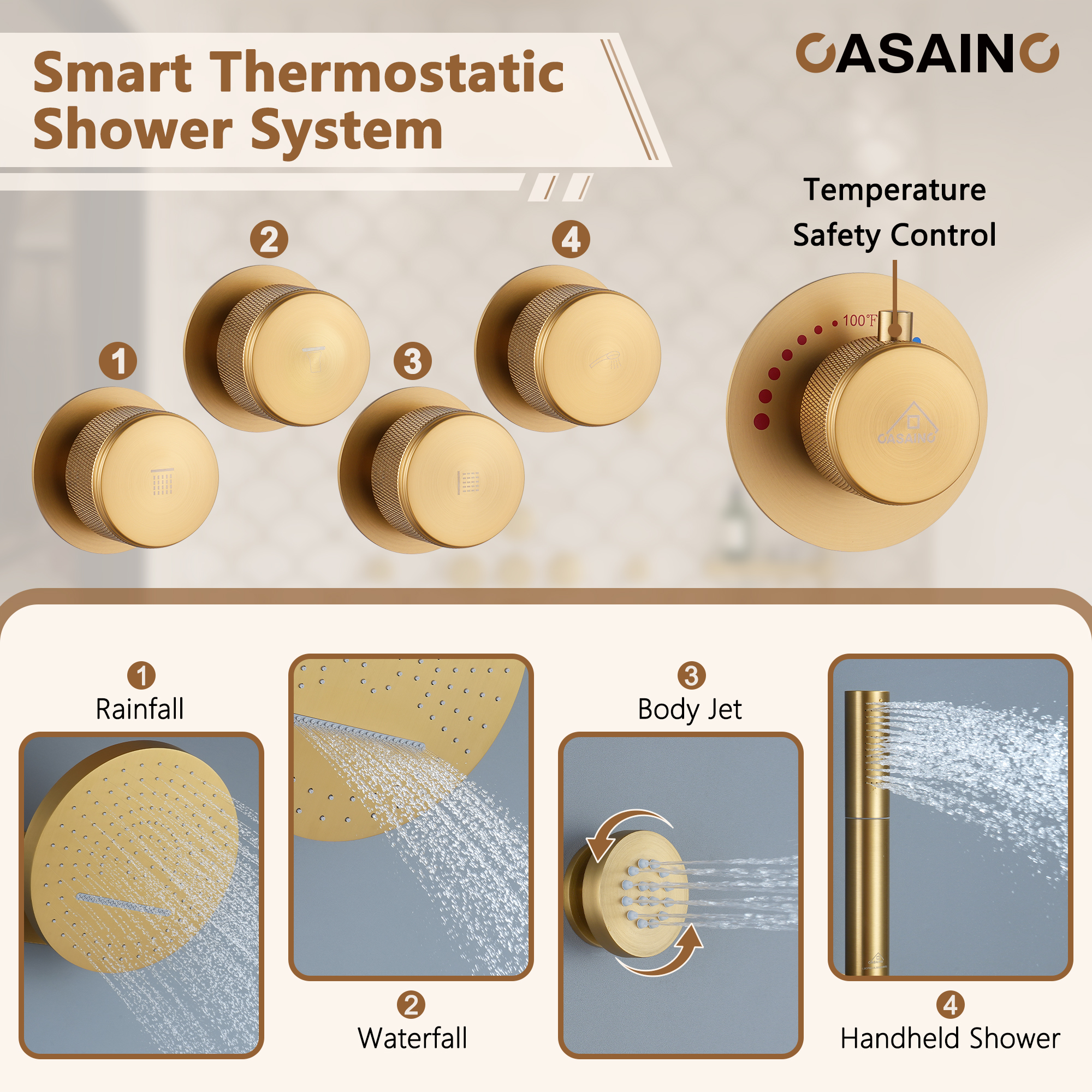 12" Adjustable Shower Head With Shelf Shower System, Hand Shower With Spray Gun Function