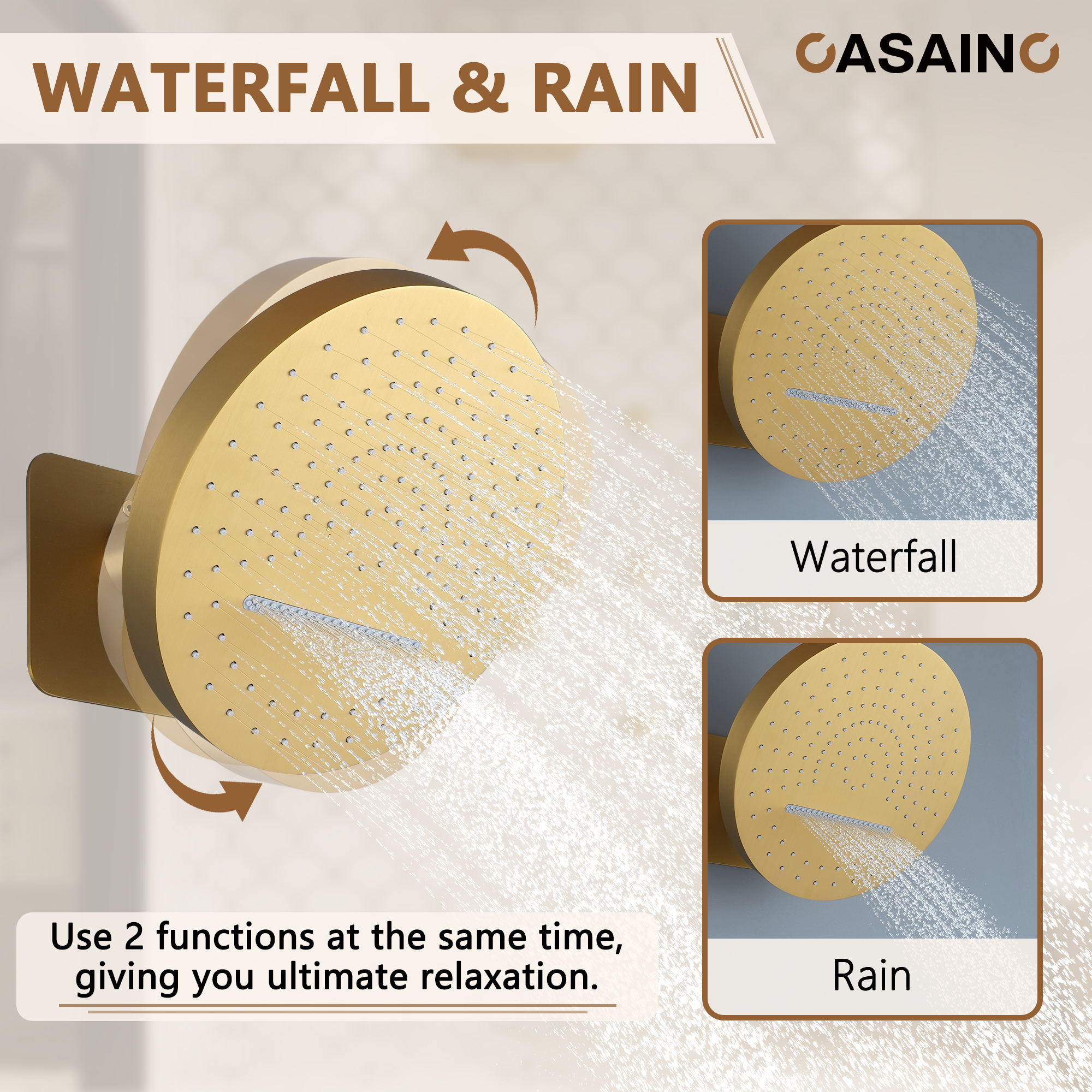 12" Adjustable Shower Head With Shelf Shower System, Hand Shower With Spray Gun Function