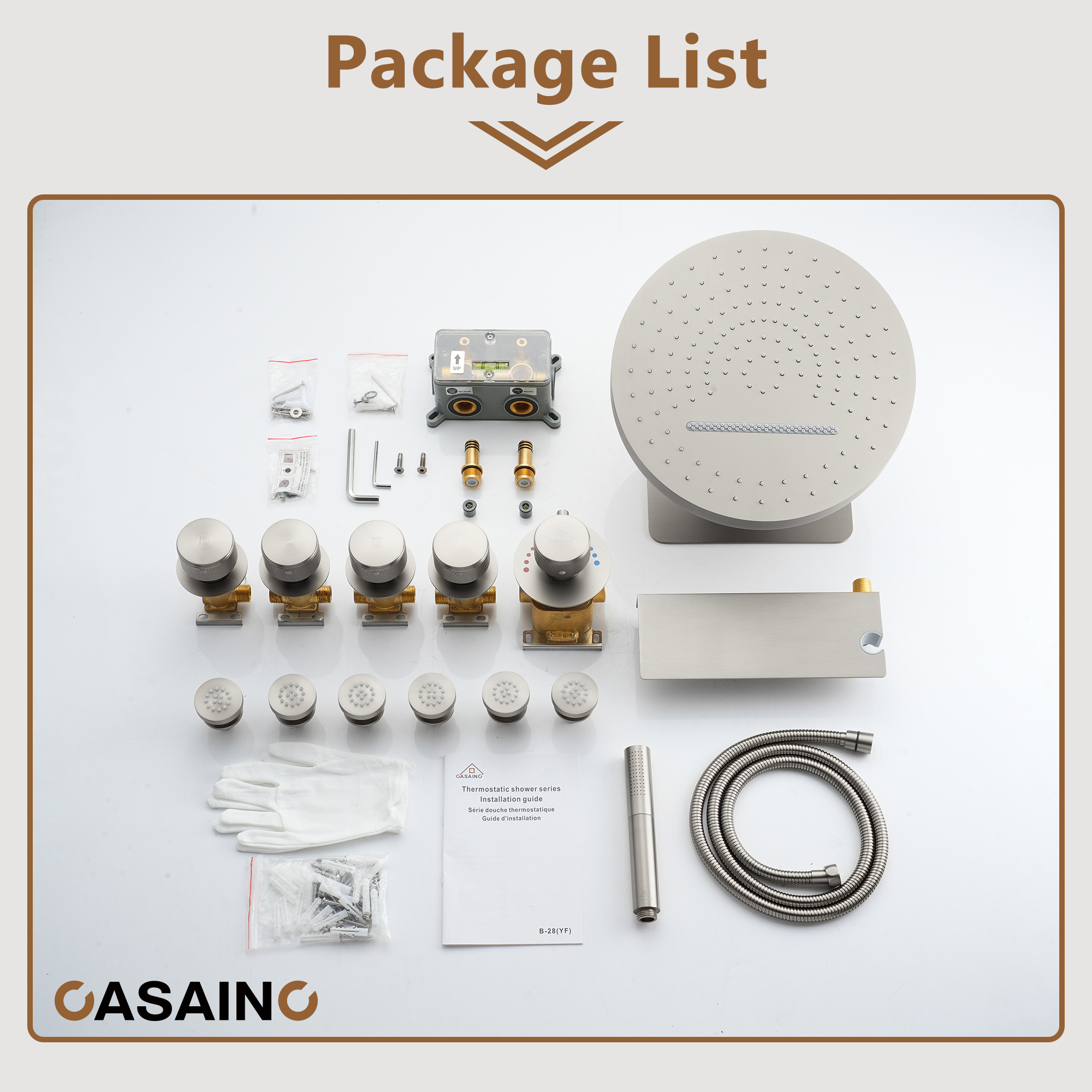 12" Adjustable Shower Head With Shelf Shower System, Hand Shower With Spray Gun Function