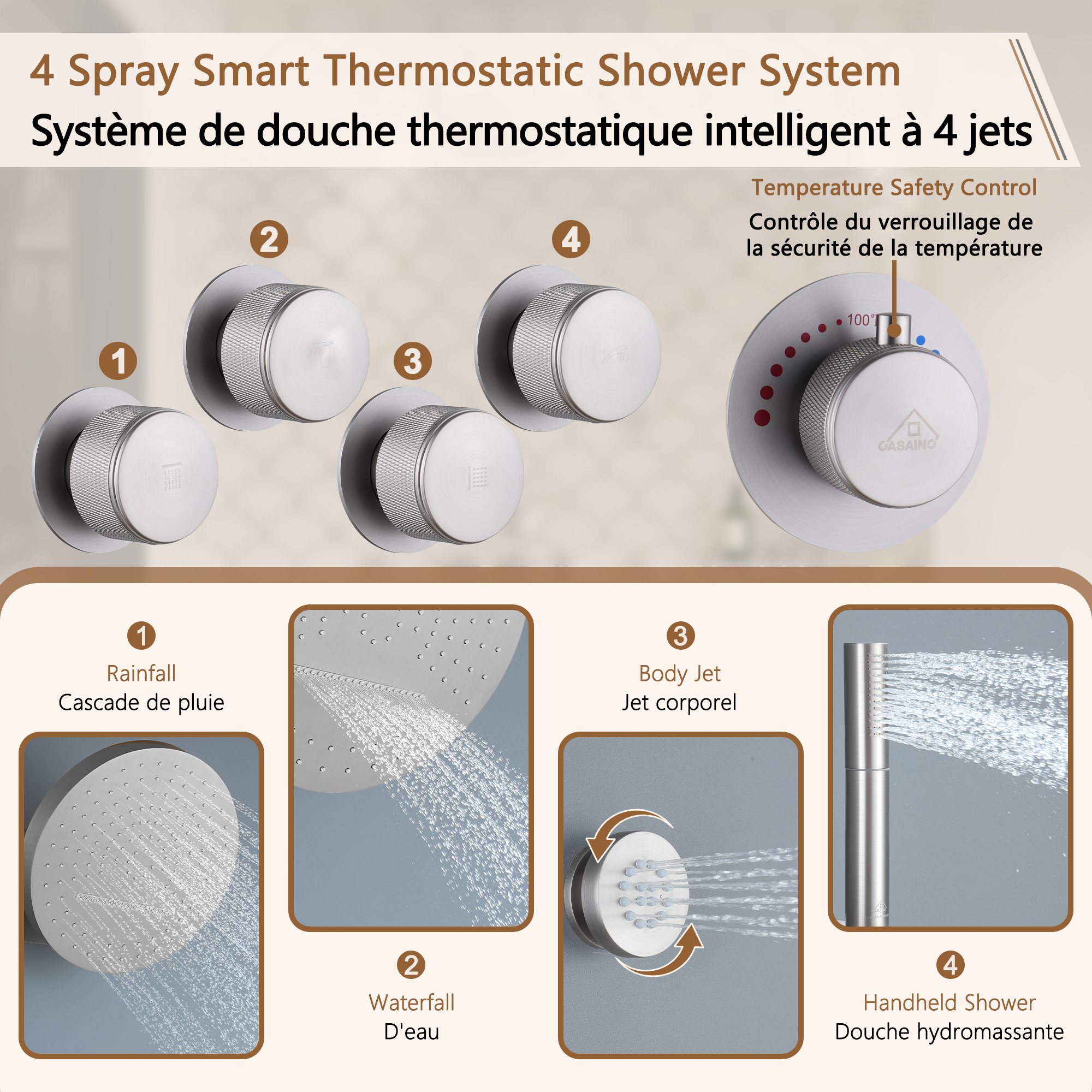 12" Adjustable Shower Head With Shelf Shower System, Hand Shower With Spray Gun Function