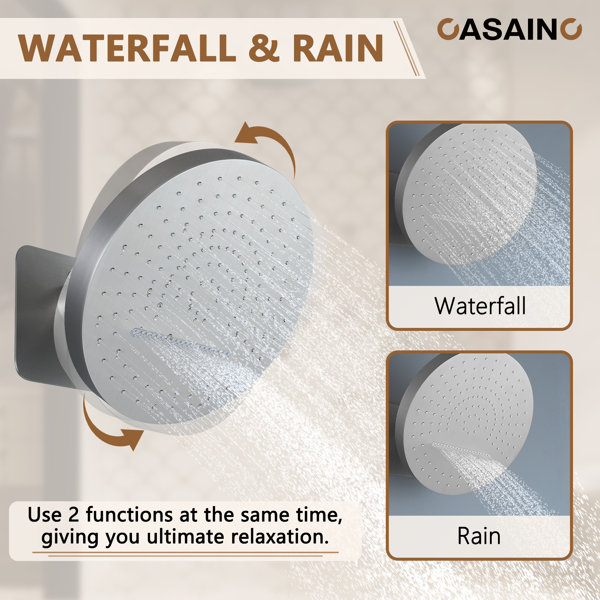 12" Adjustable Shower Head With Shelf Shower System, Hand Shower With Spray Gun Function