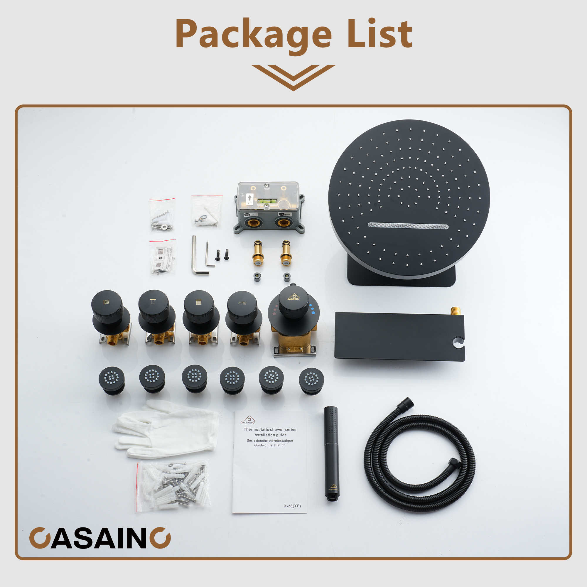 12" Adjustable Shower Head With Shelf Shower System, Hand Shower With Spray Gun Function