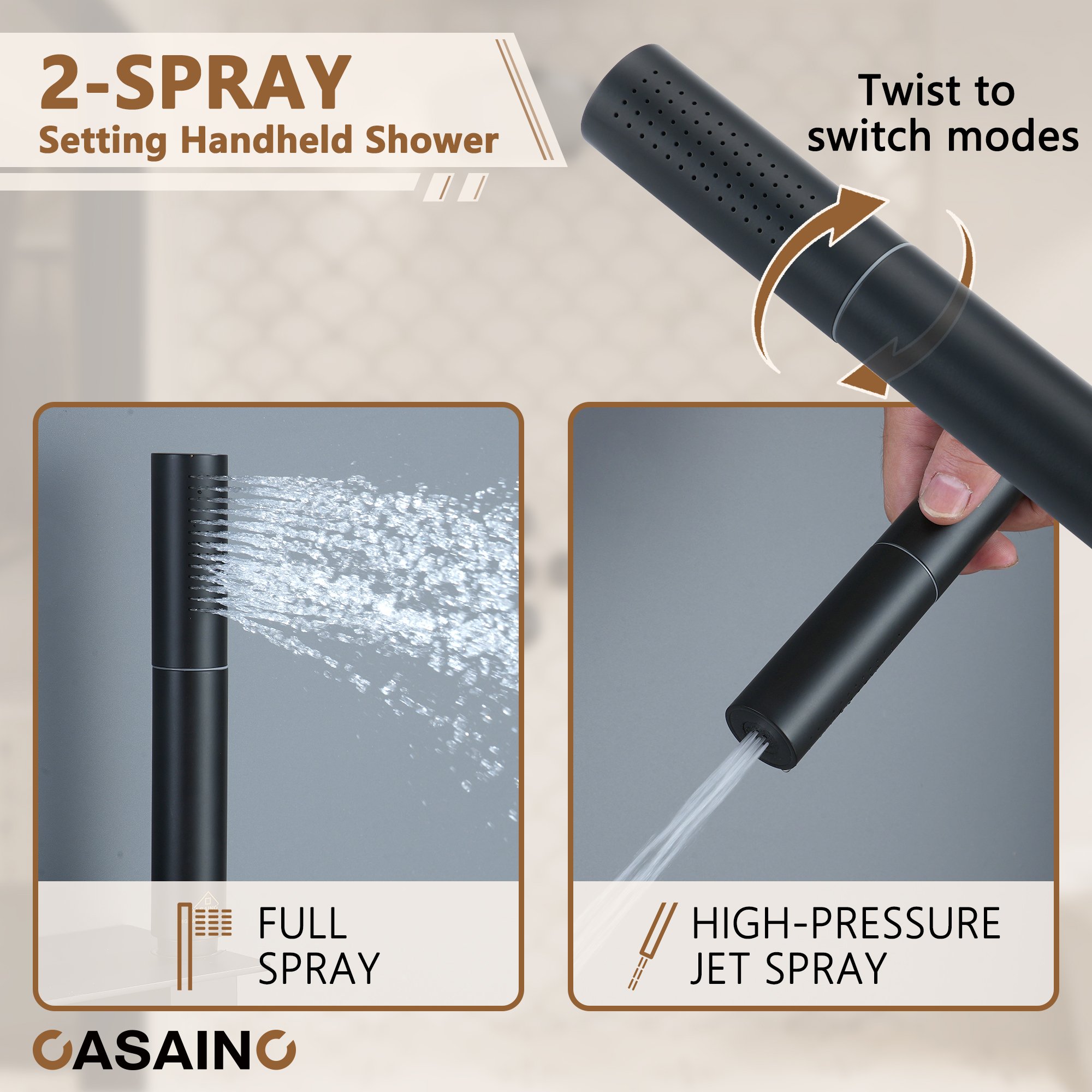 12" Adjustable Shower Head With Shelf Shower System, Hand Shower With Spray Gun Function