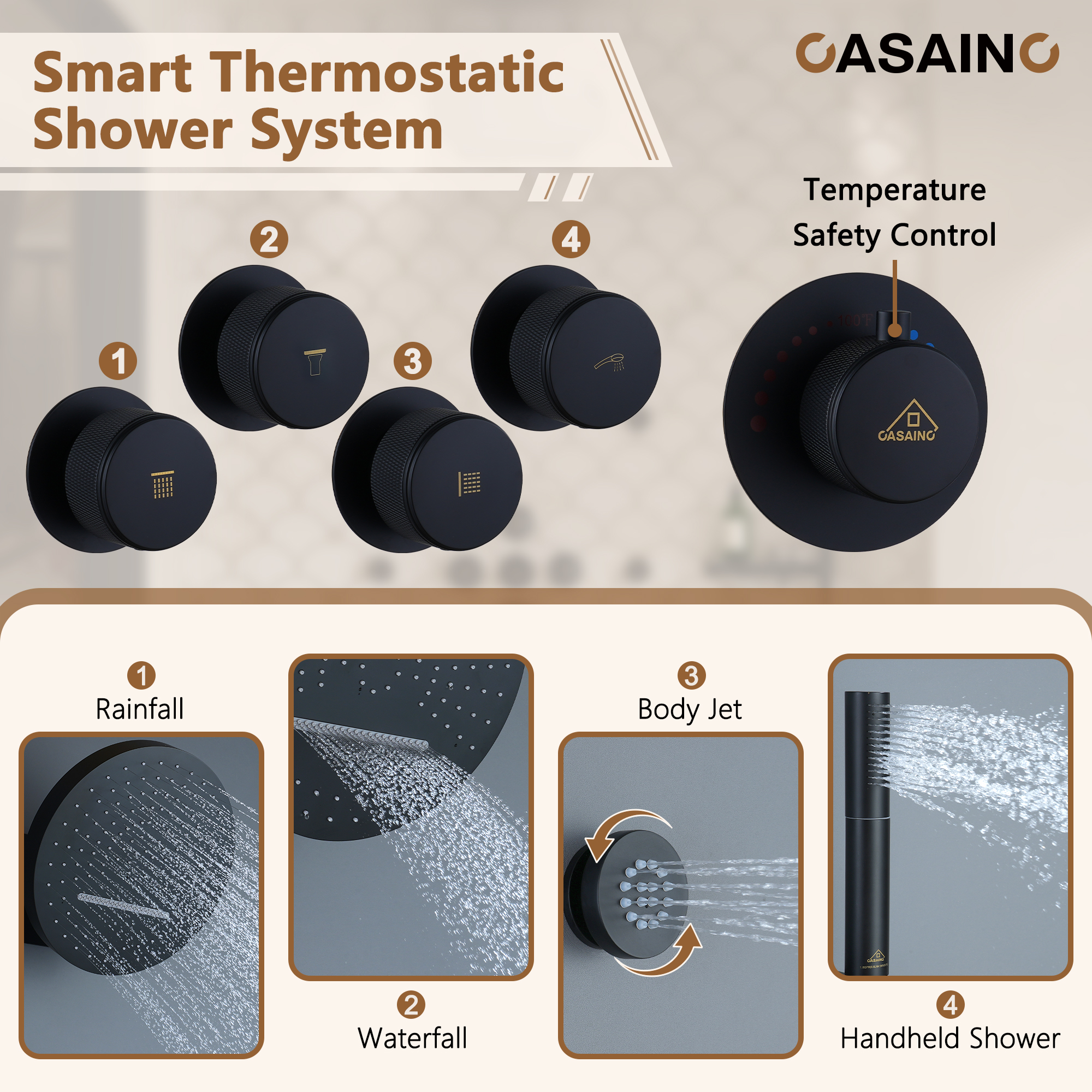 12" Adjustable Shower Head With Shelf Shower System, Hand Shower With Spray Gun Function