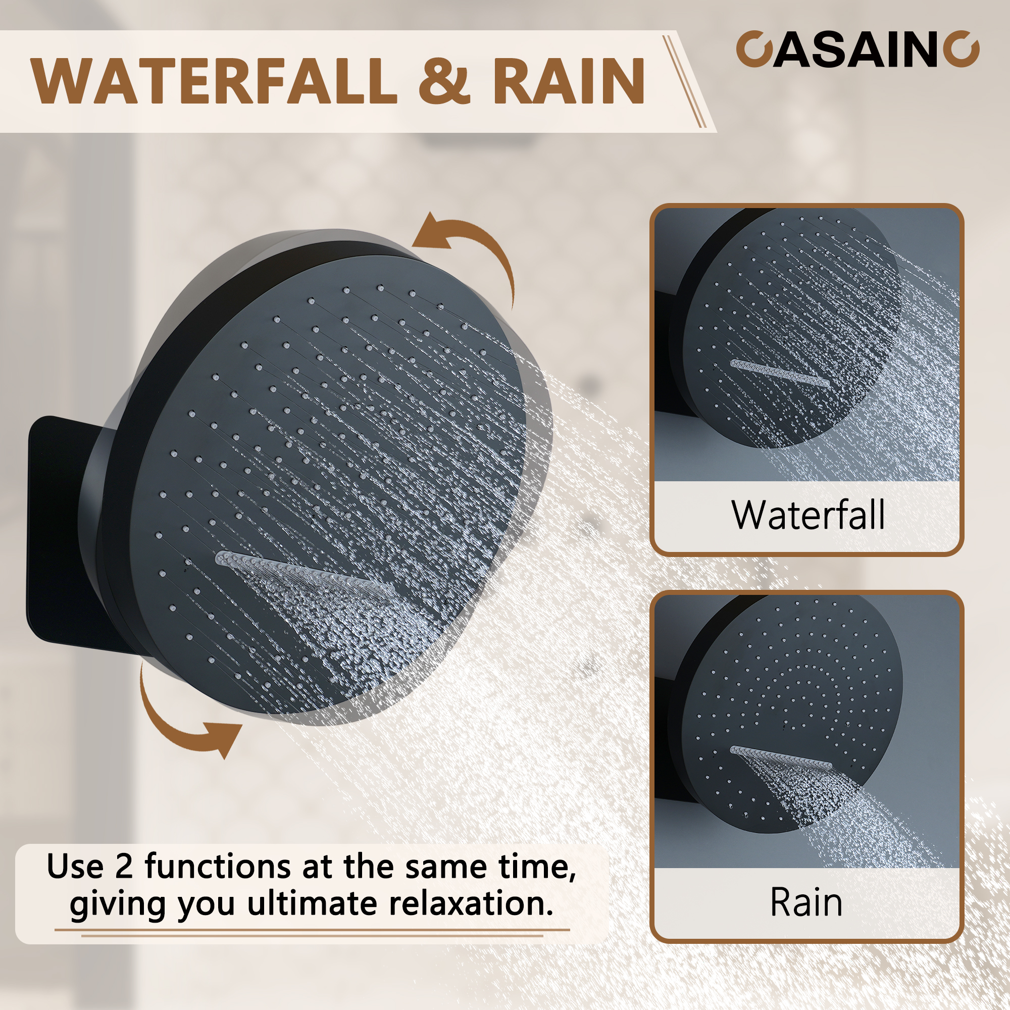 12" Adjustable Shower Head With Shelf Shower System, Hand Shower With Spray Gun Function