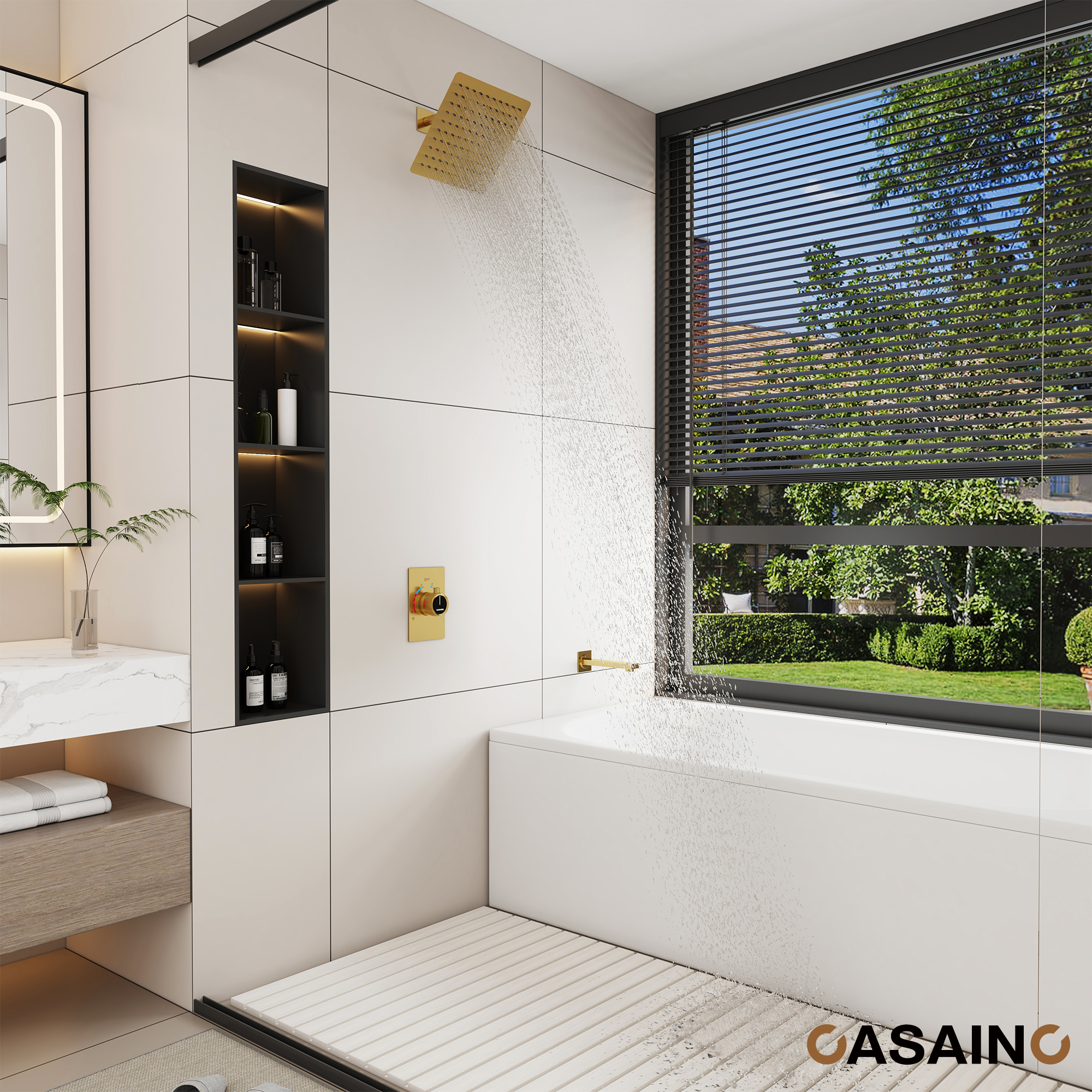 10" Wall Mount Dual Function Rain Shower System with Tub Spout