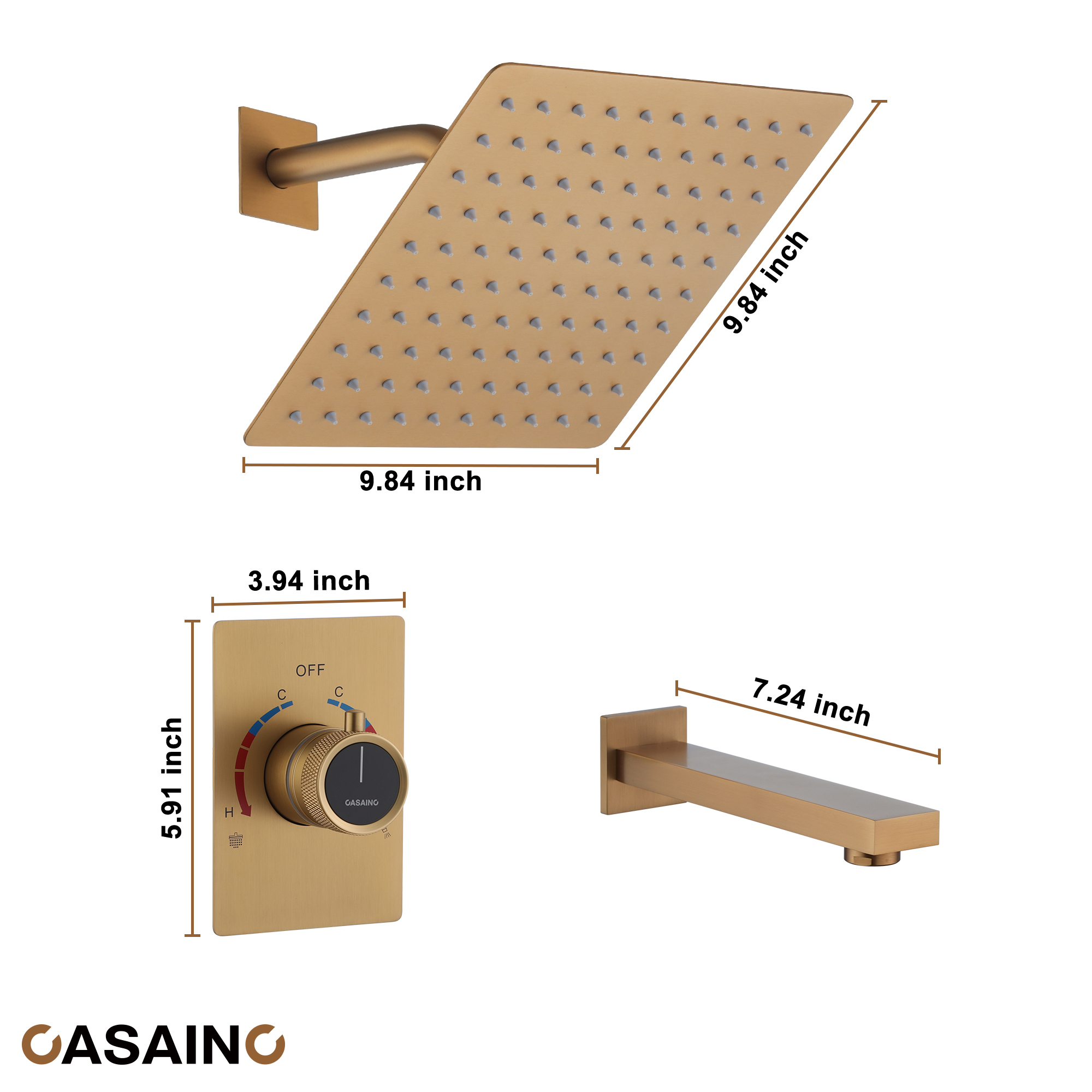 10" Wall Mount Dual Function Rain Shower System with Tub Spout