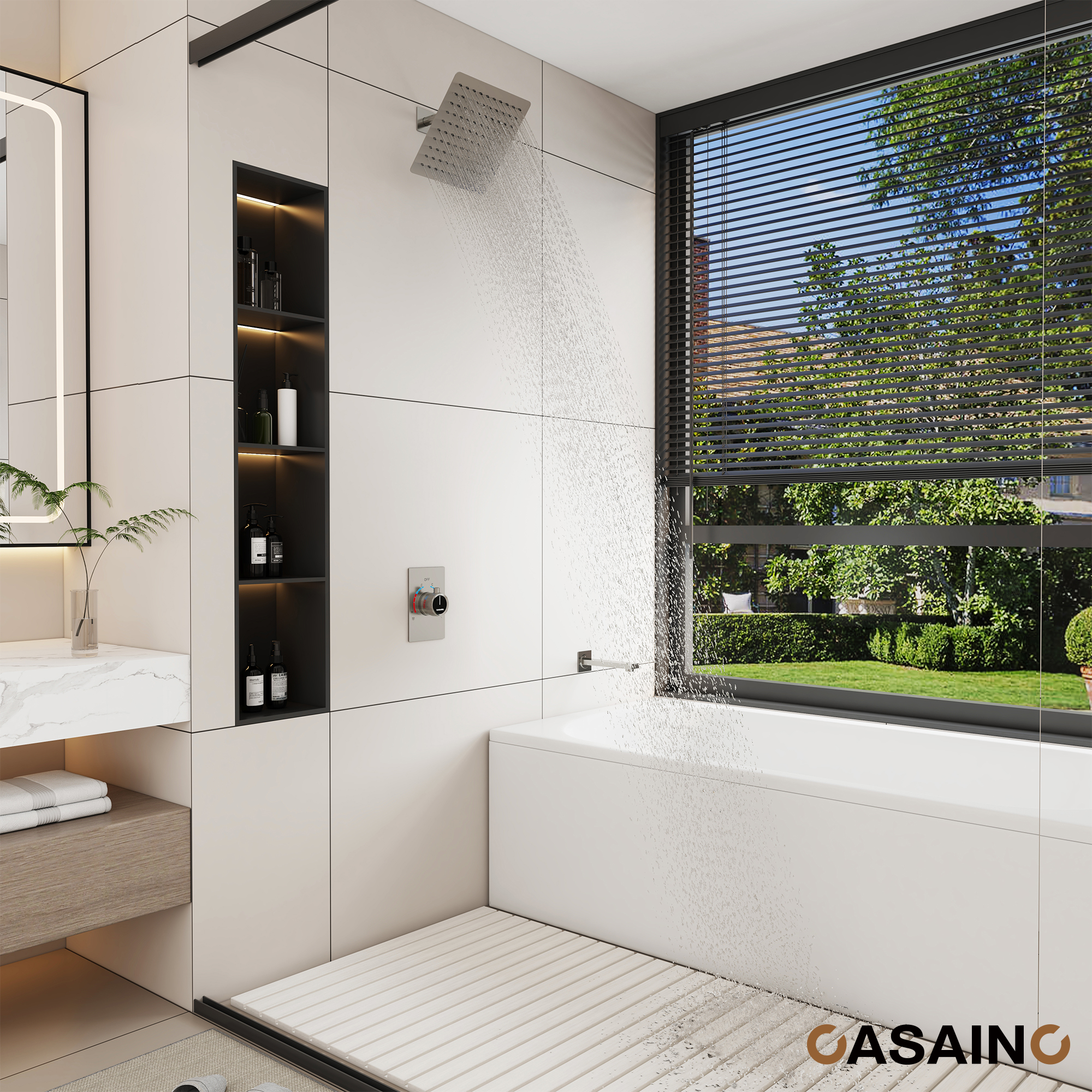 10" Wall Mount Dual Function Rain Shower System with Tub Spout