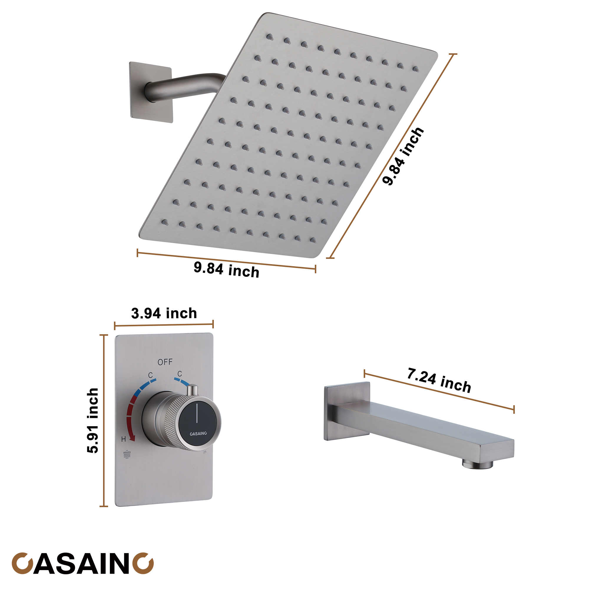 10" Wall Mount Dual Function Rain Shower System with Tub Spout