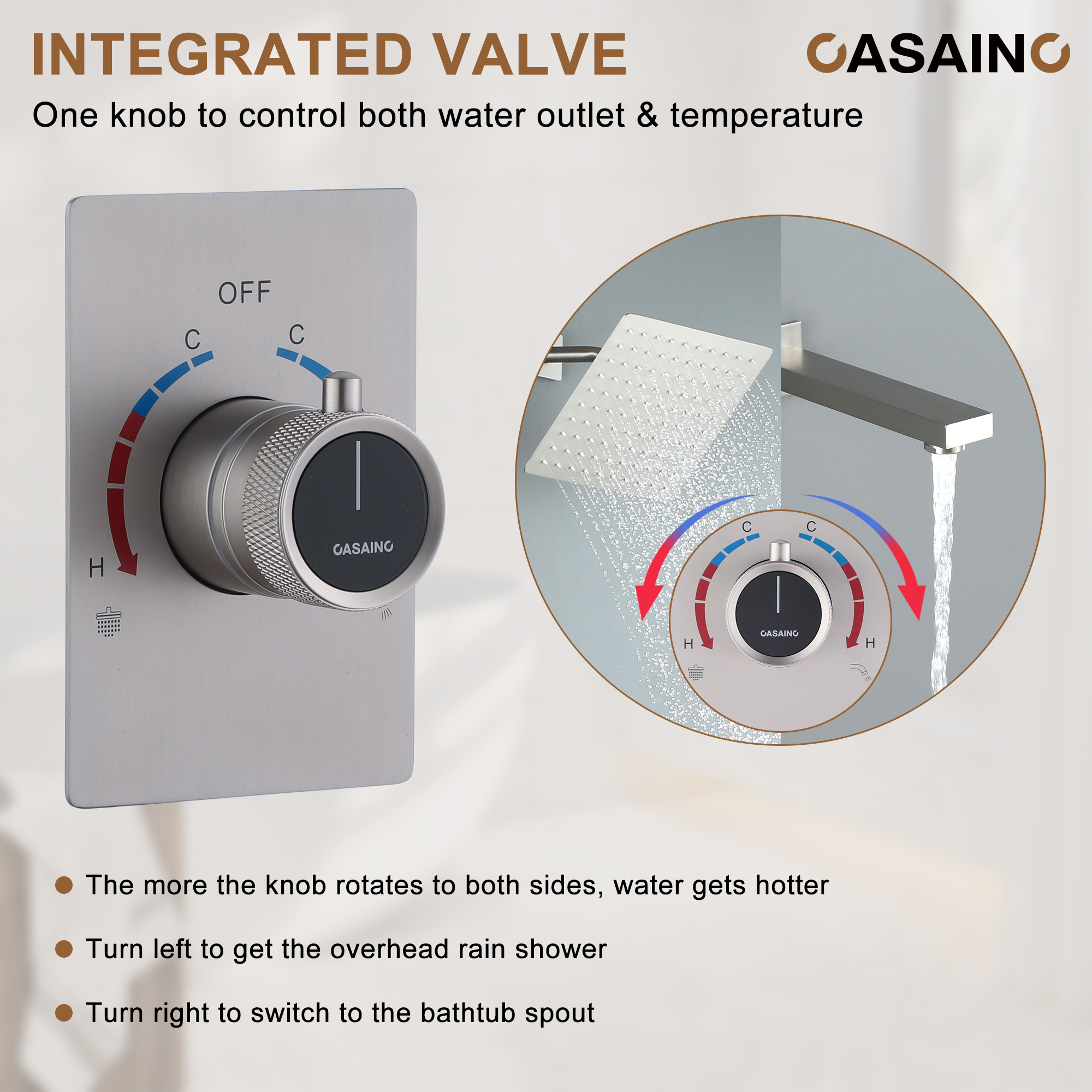 10" Wall Mount Dual Function Rain Shower System with Tub Spout