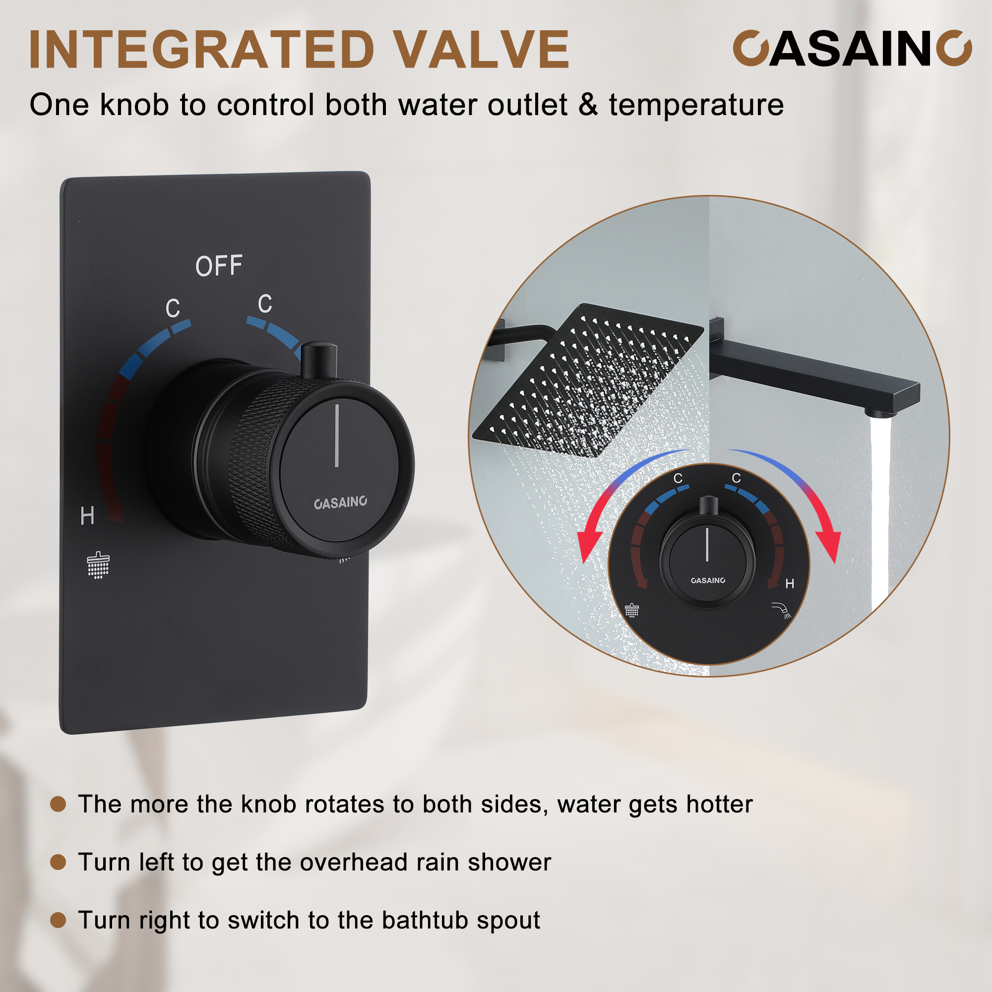 Casainc Dual Function Minimalist Design Showerhead Shower System