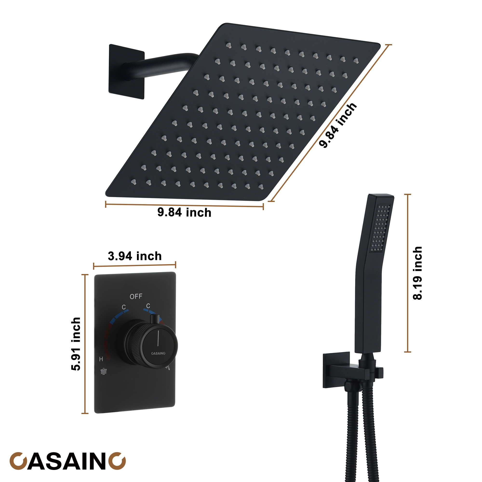 10" Wall Mount Dual Function Showerhead Thermostatic Shower System