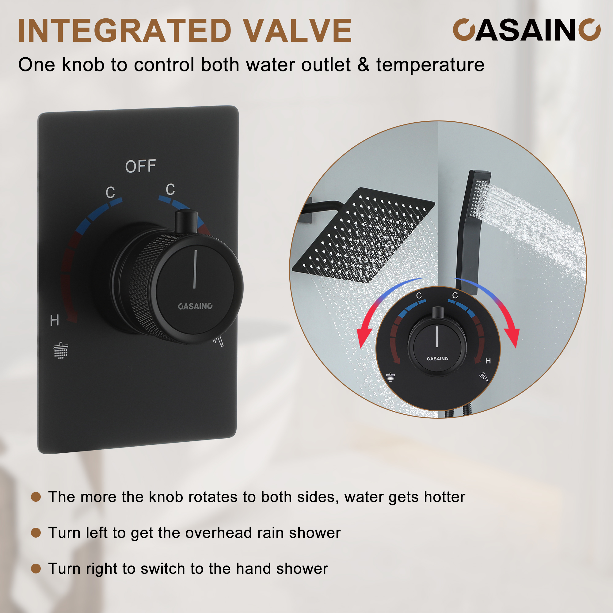 10" Wall Mount Dual Function Showerhead Thermostatic Shower System