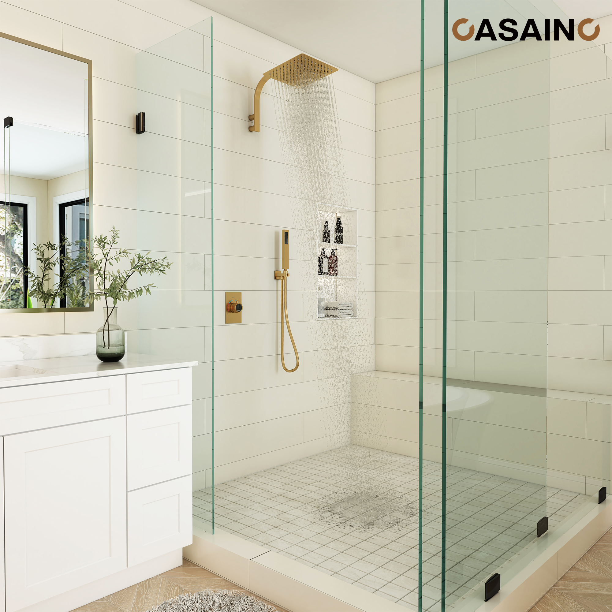 10" Wall Mounted Rain Shower System With Handheld & Unique Shower Arm