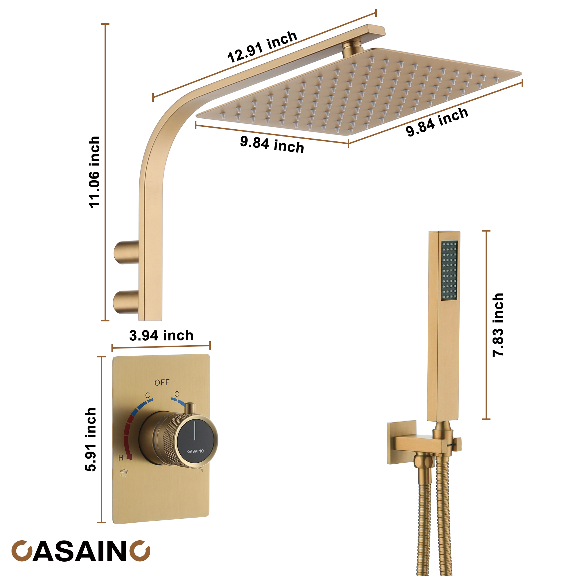 10" Wall Mounted Rain Shower System With Handheld & Unique Shower Arm
