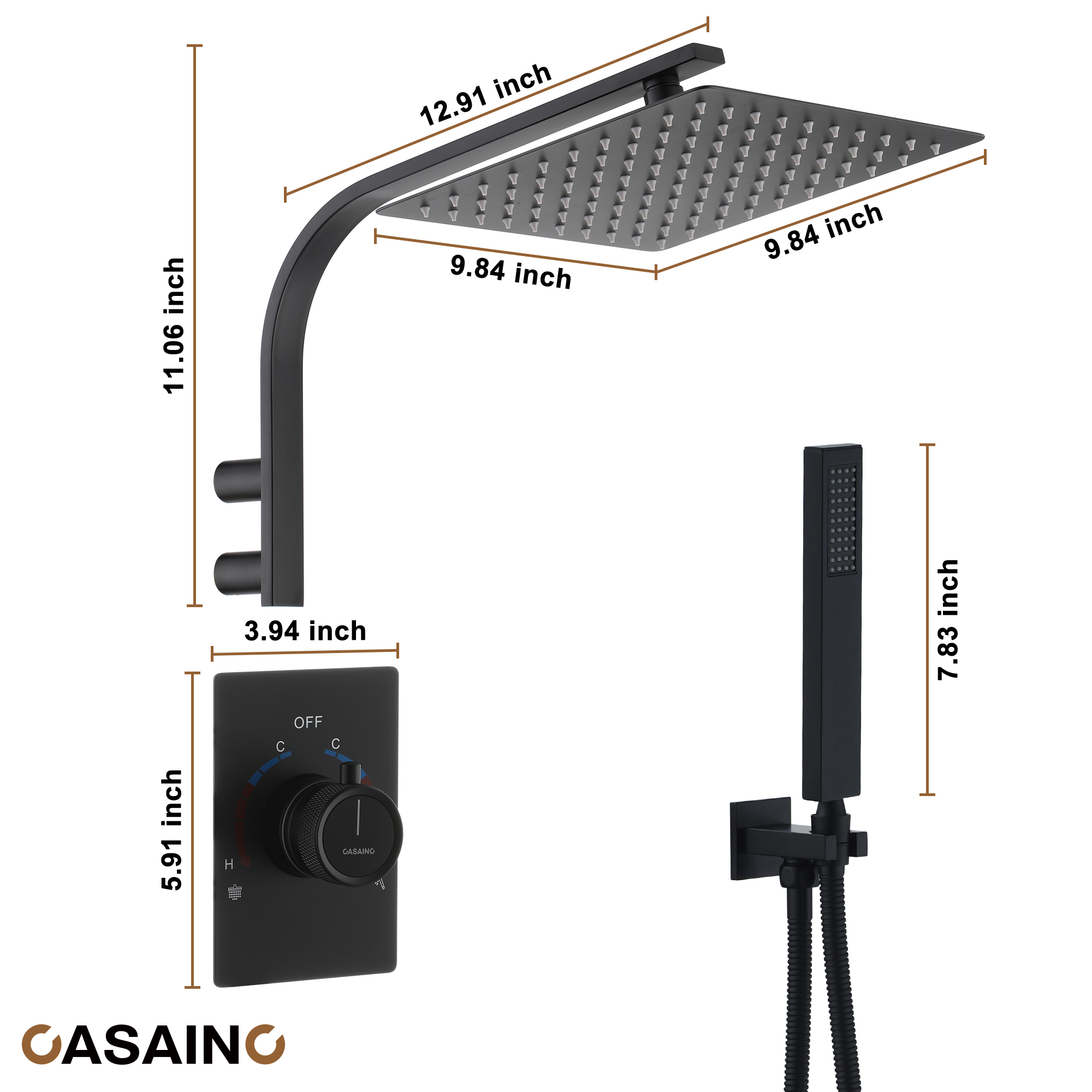 10" Wall Mounted Rain Shower System With Handheld & Unique Shower Arm