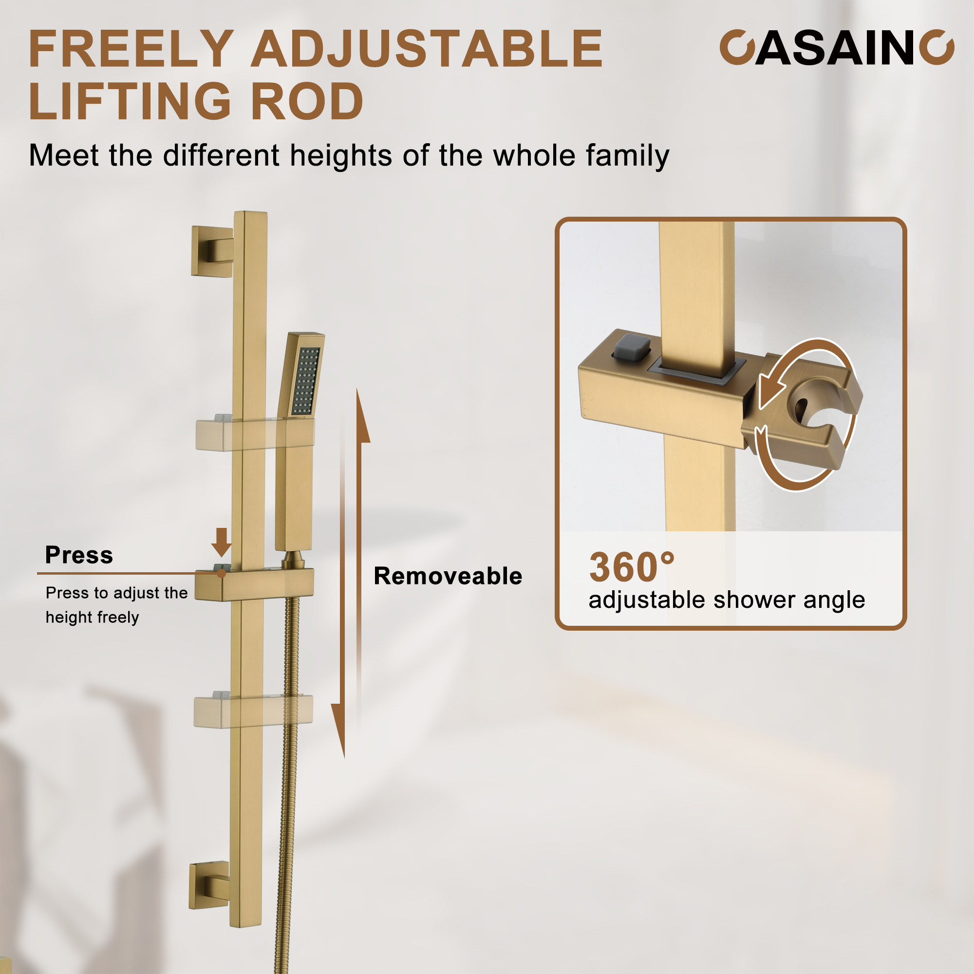 10" Dual Function Rain Shower System With Slide Bar & Handheld Shower