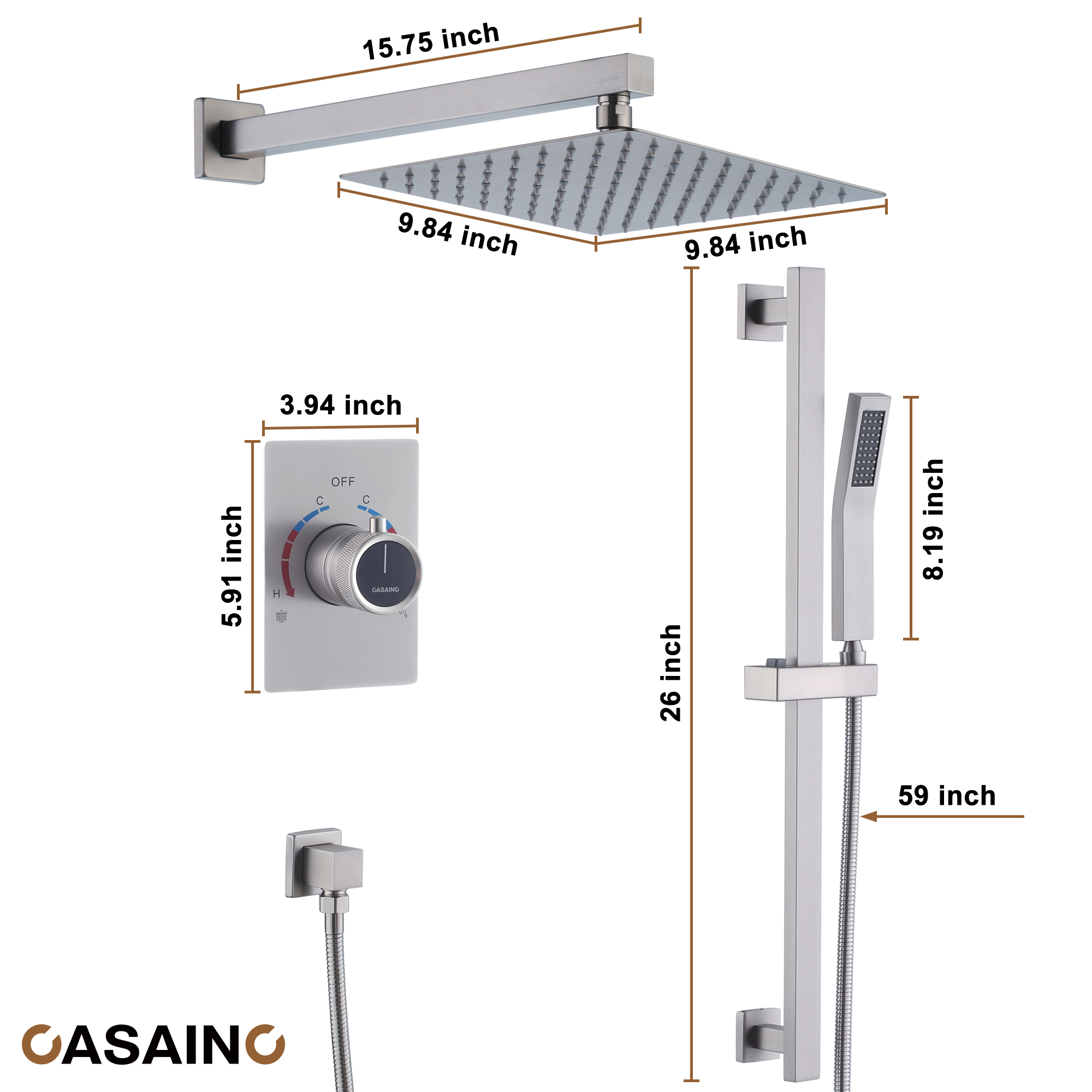 10" Dual Function Rain Shower System With Slide Bar & Handheld Shower