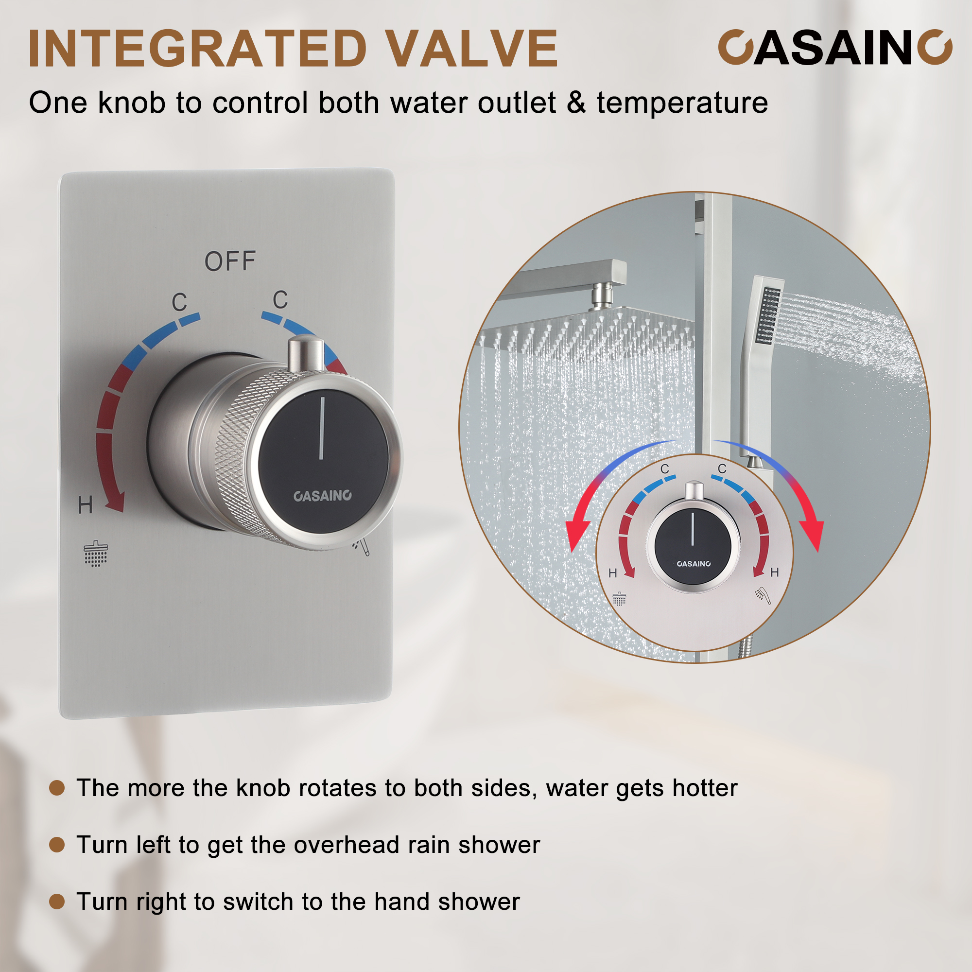 10" Dual Function Rain Shower System With Slide Bar & Handheld Shower