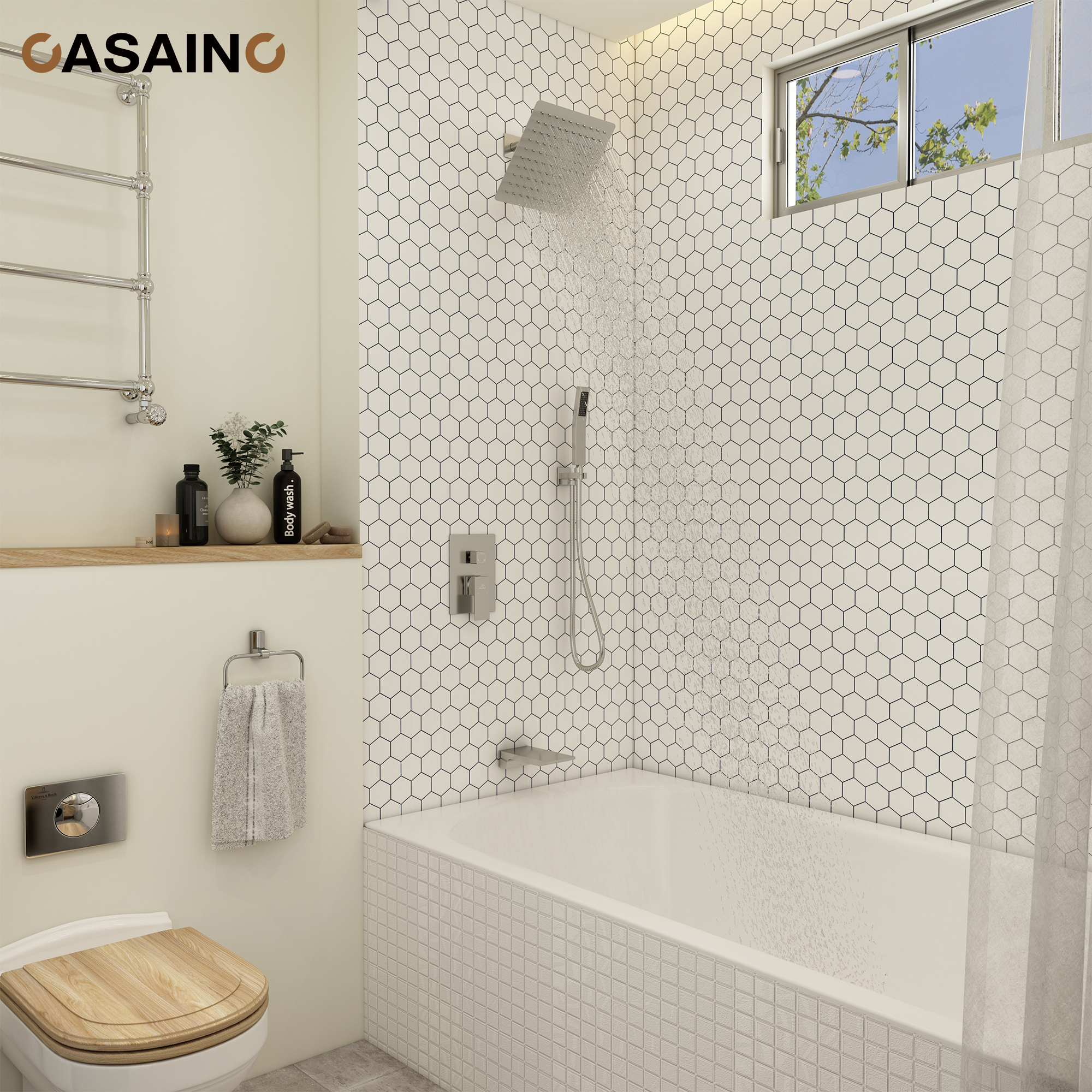 10" Wall Mounted Rain Shower Systems with Handheld Shower & Tub Spout