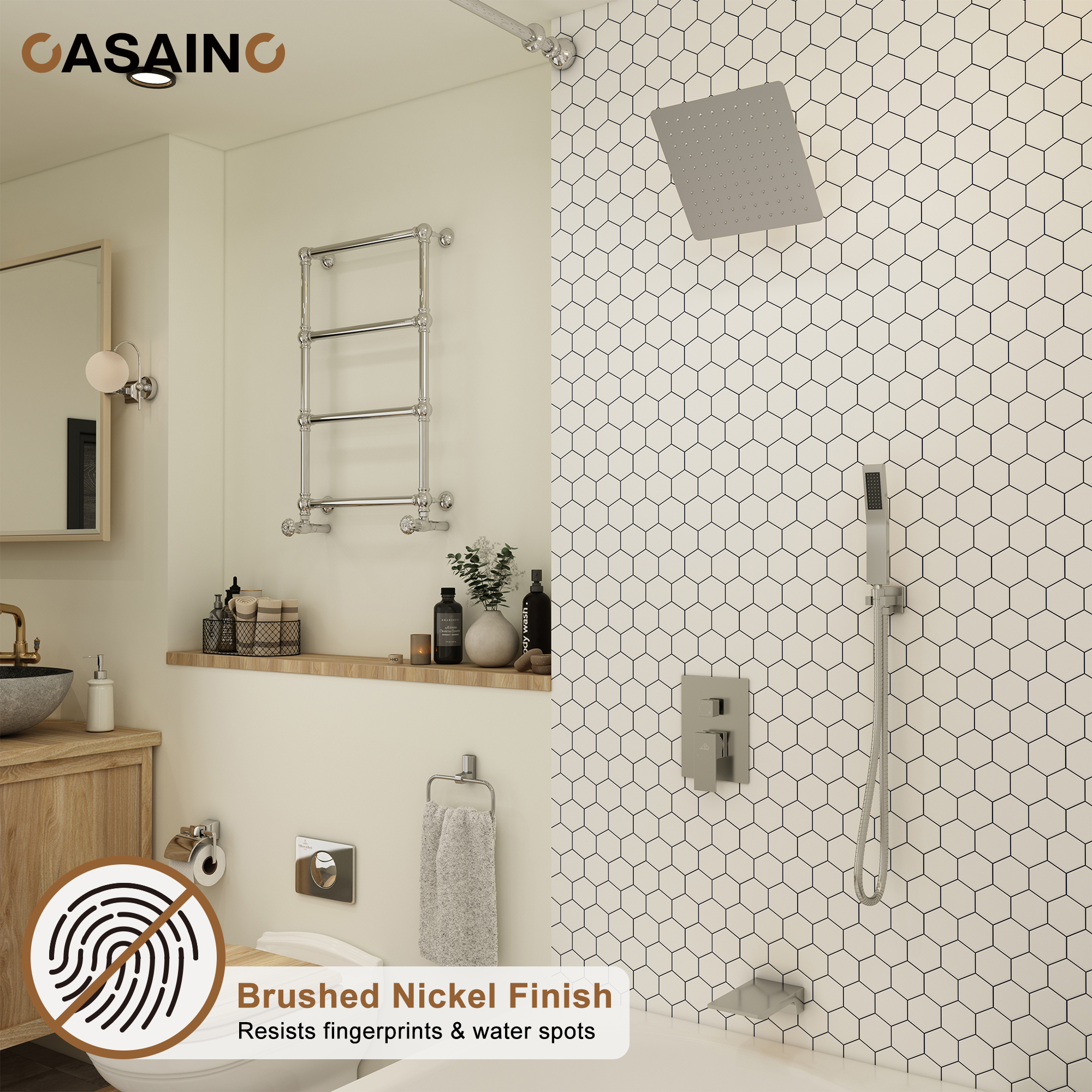 10" Wall Mounted Rain Shower Systems with Handheld Shower & Tub Spout