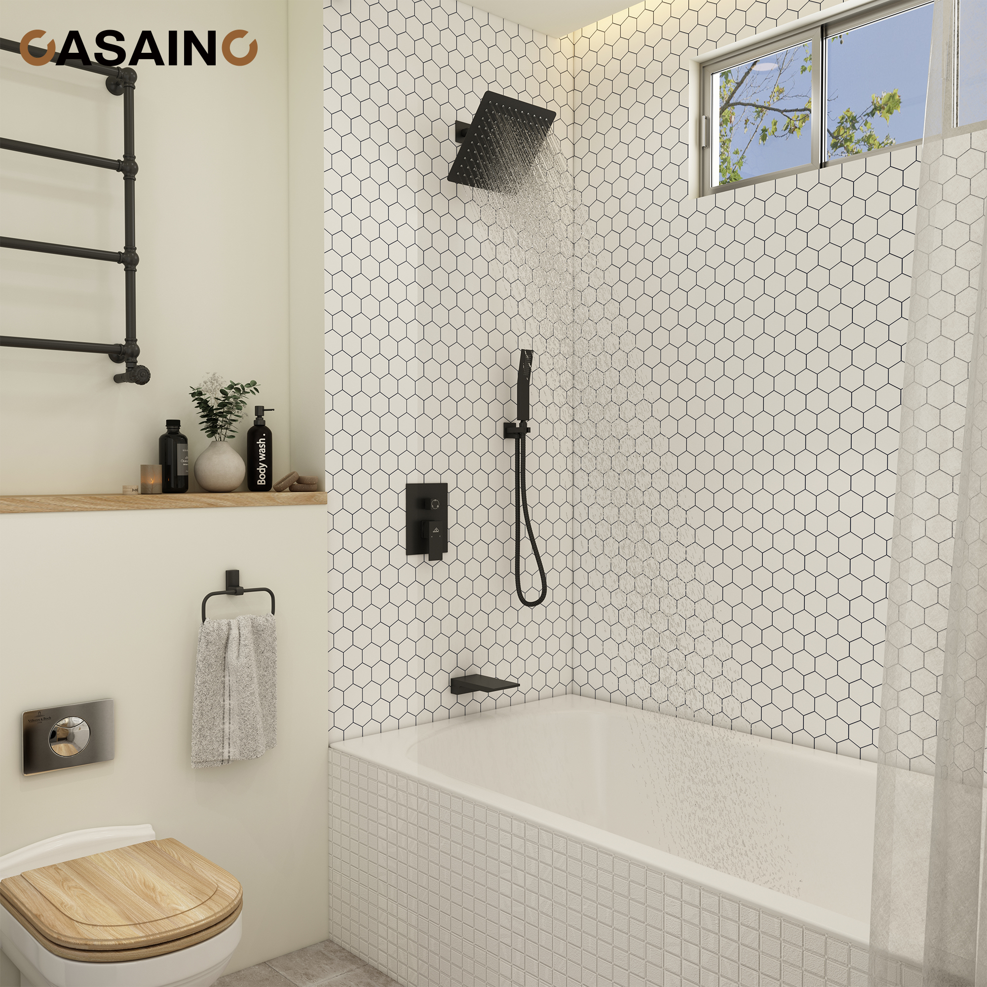 10" Wall Mounted Rain Shower Systems with Handheld Shower & Tub Spout