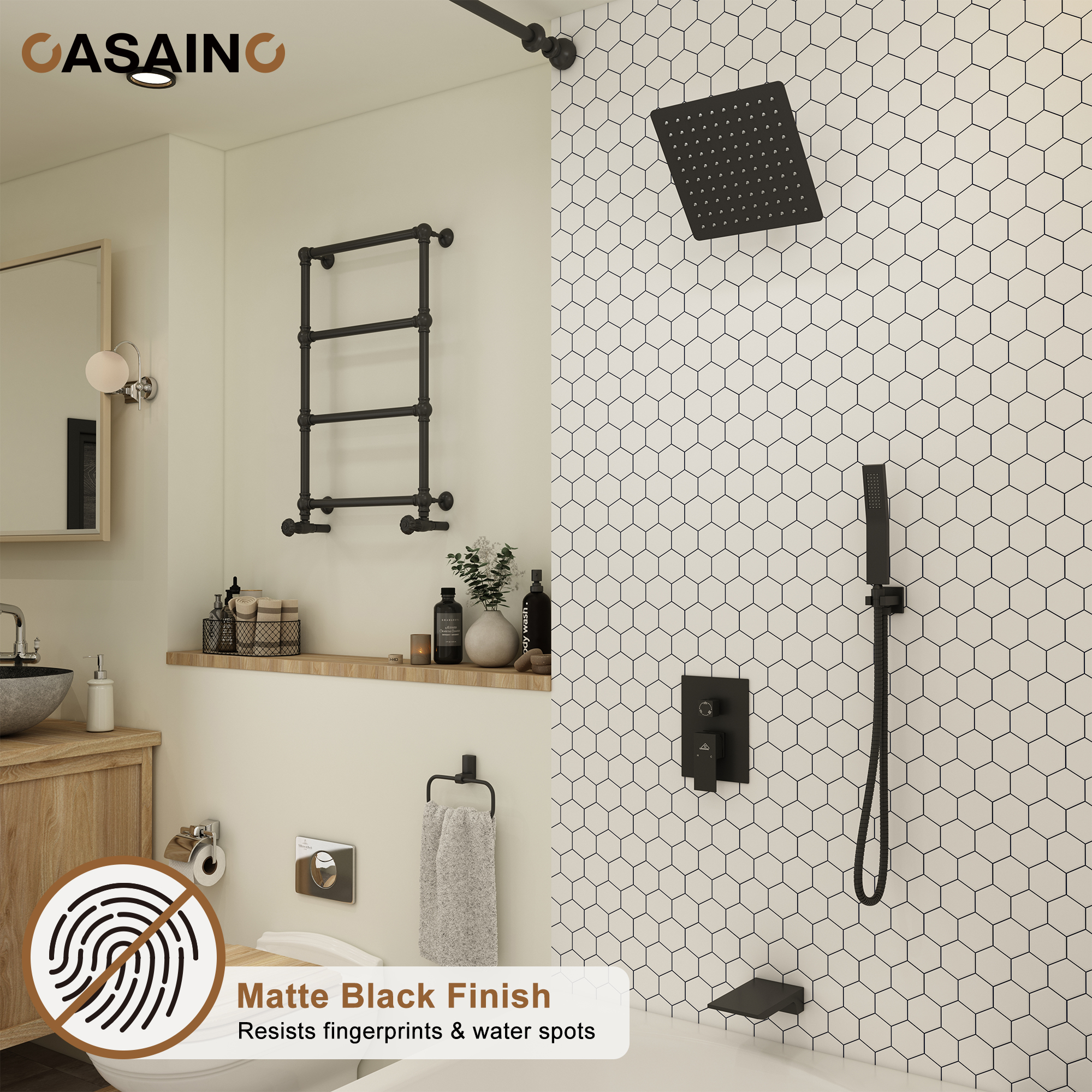 10" Wall Mounted Rain Shower Systems with Handheld Shower & Tub Spout