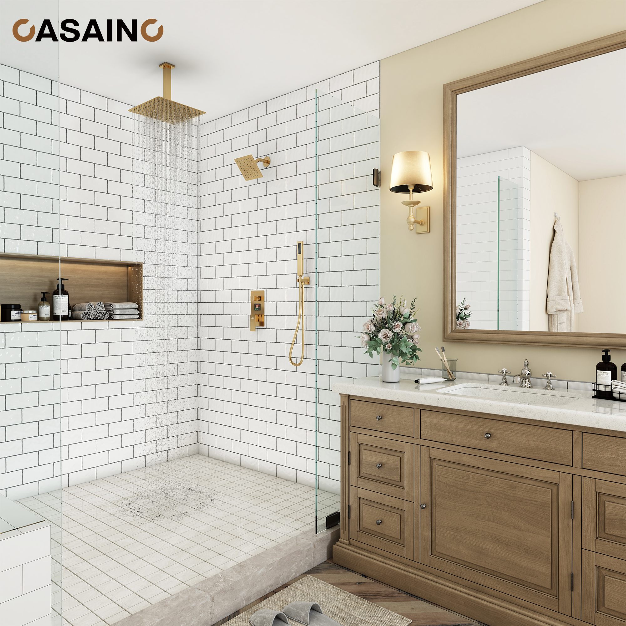 Deluxe Dual Shower Head Shower System With Digital Display Of Temperature