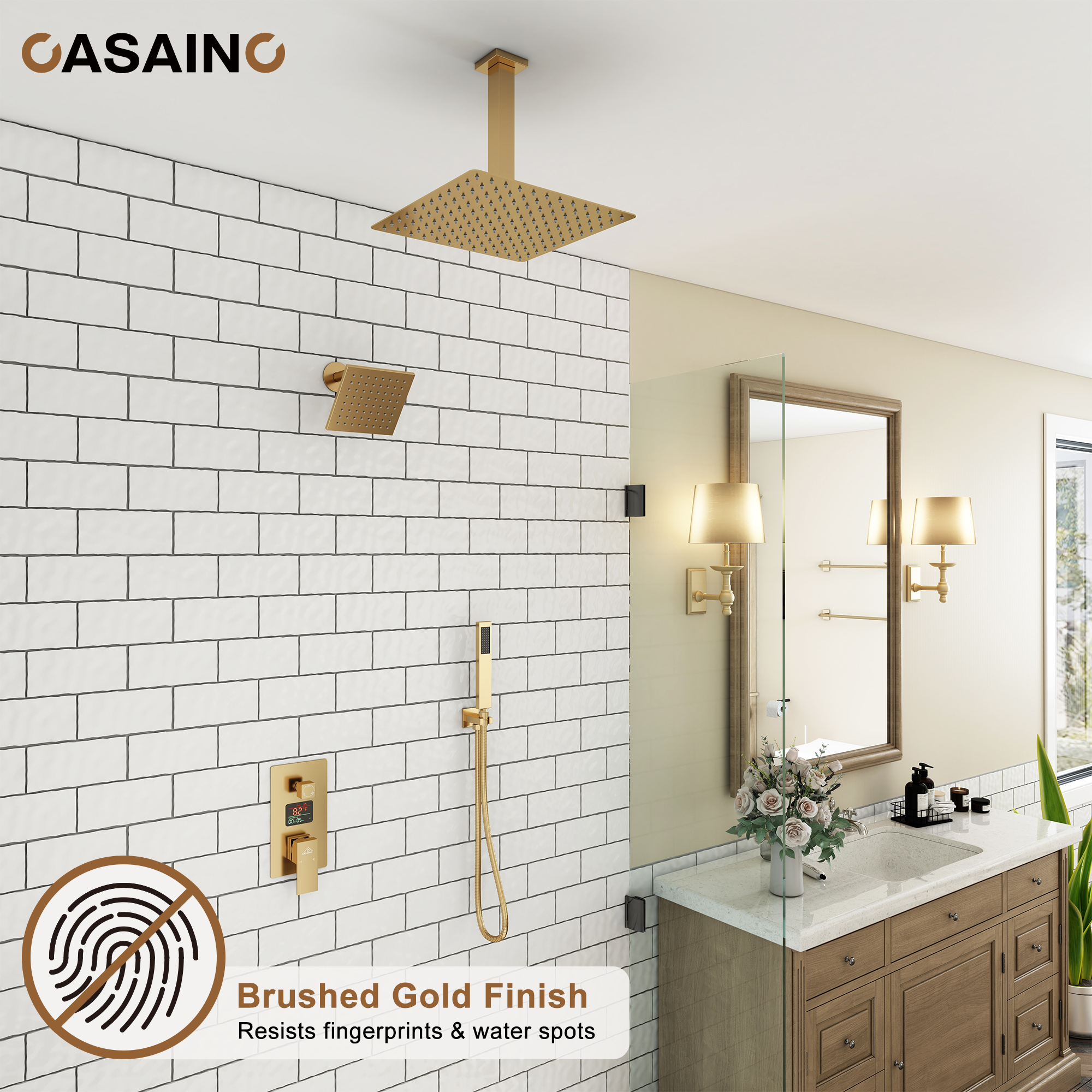 Deluxe Dual Shower Head Shower System With Digital Display Of Temperature