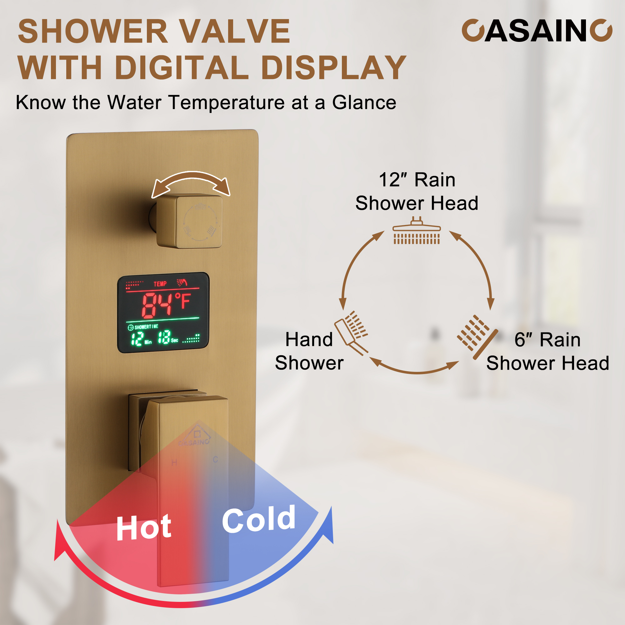 Deluxe Dual Shower Head Shower System With Digital Display Of Temperature
