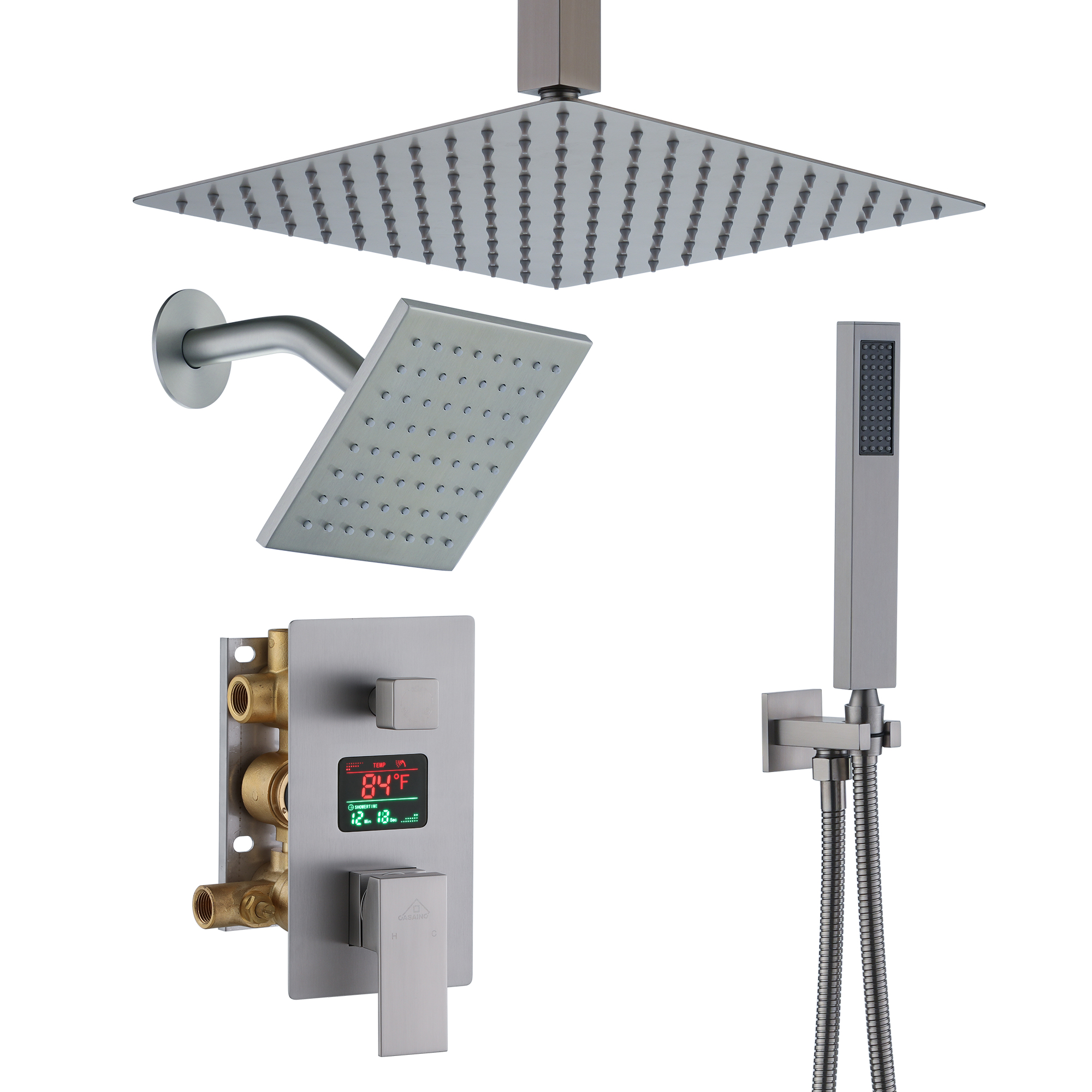 Deluxe Dual Shower Head Shower System With Digital Display Of Temperature